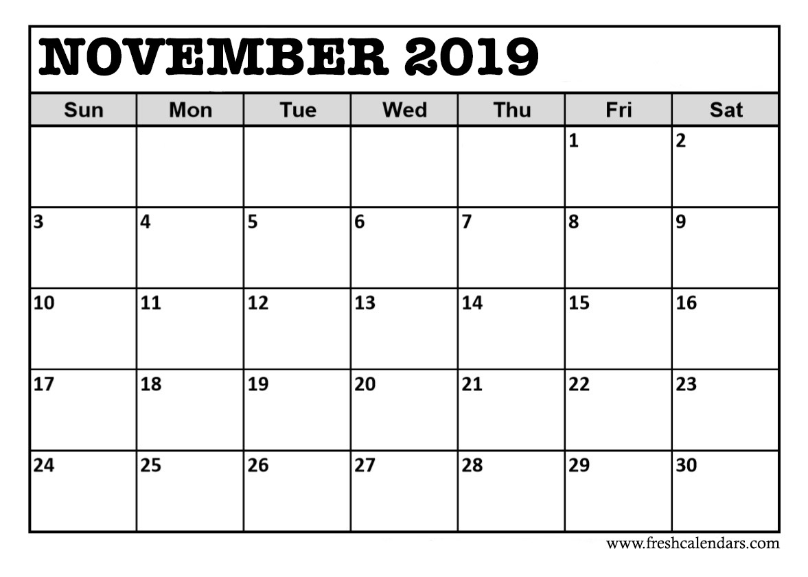 November 2019 Calendar PDF Excel Word Templates