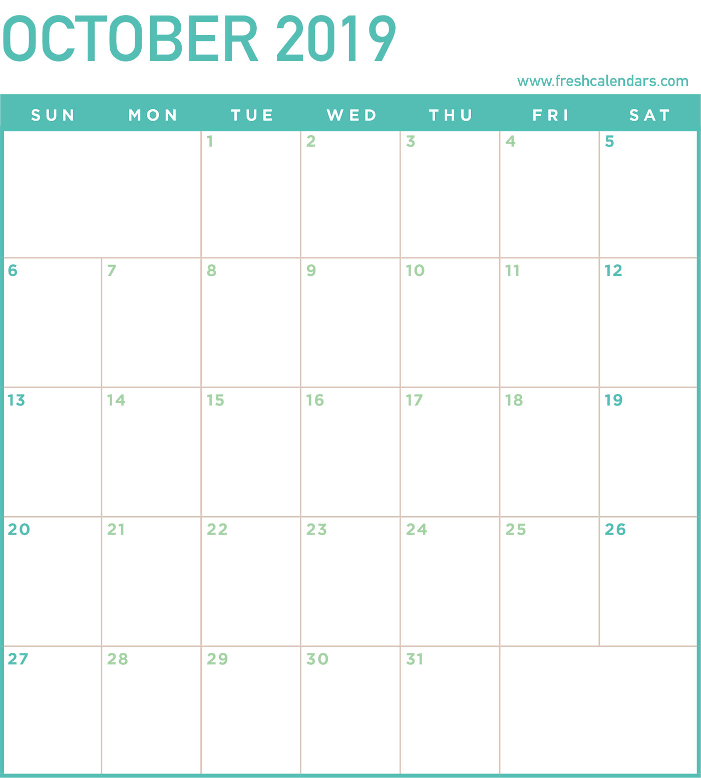October 2019 Calendar Online PDF Word Excel