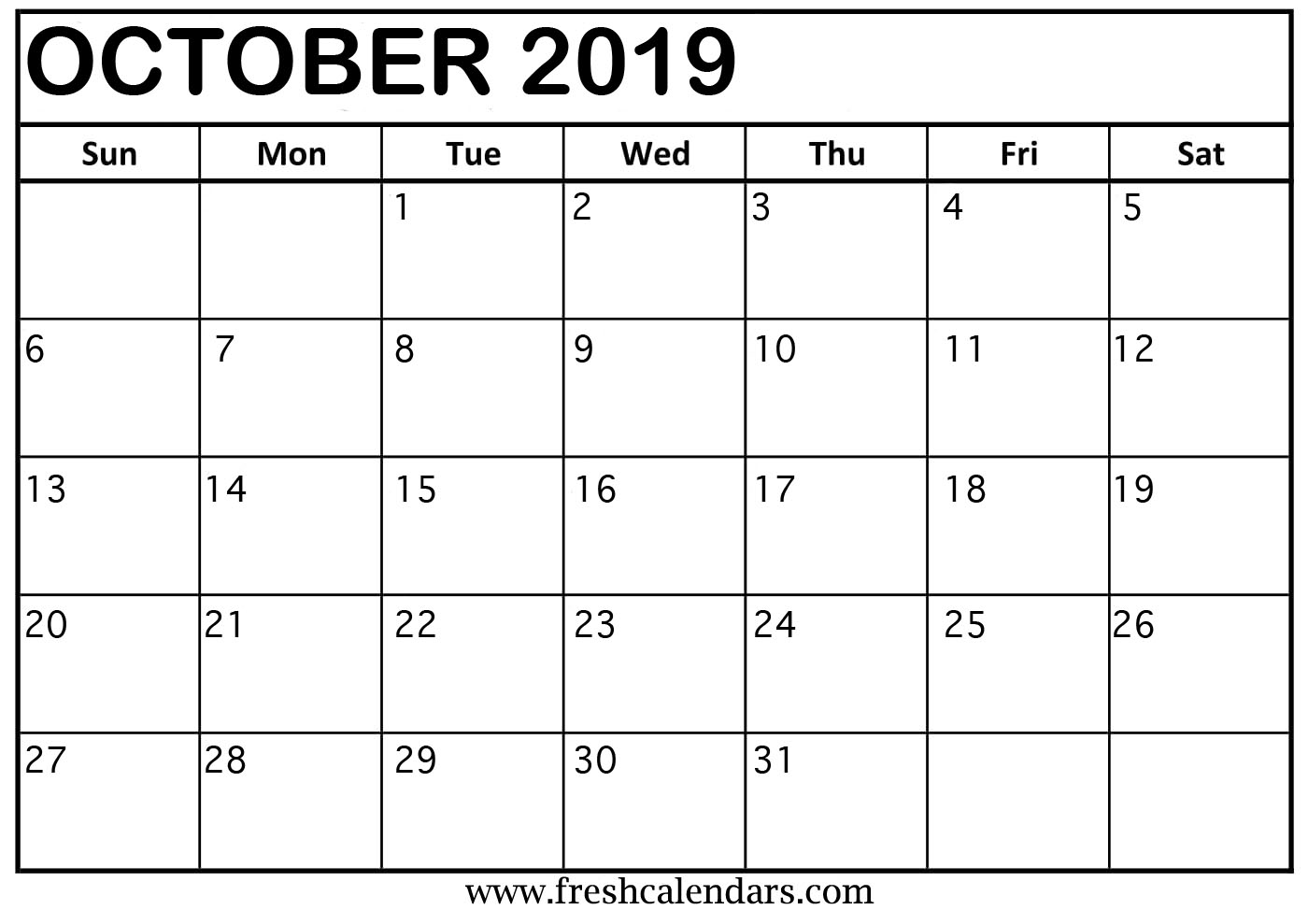 October 2019 Calendar Templates Online