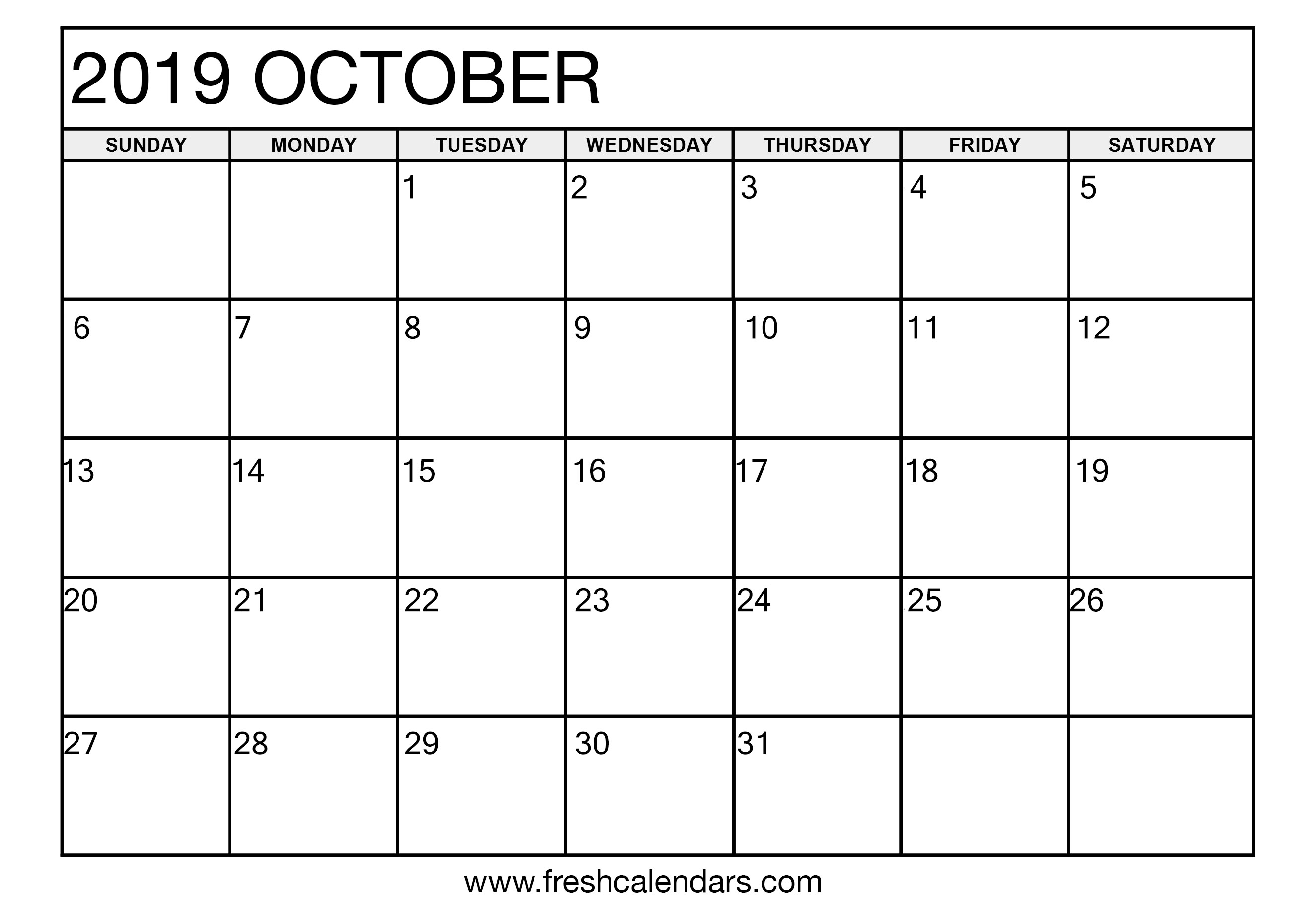 October 2019 Calendars