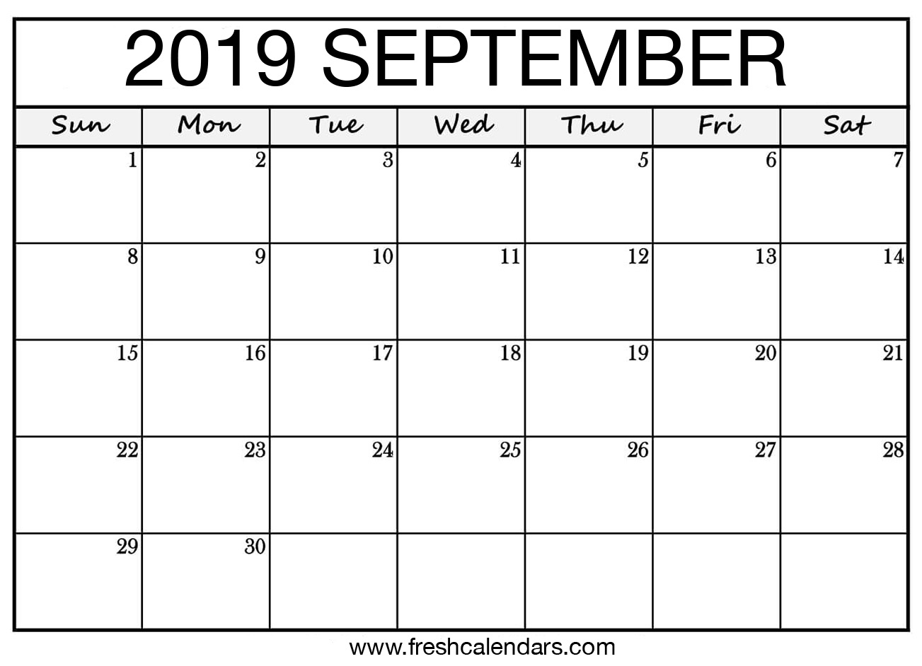 September 2019 Calendar Printable