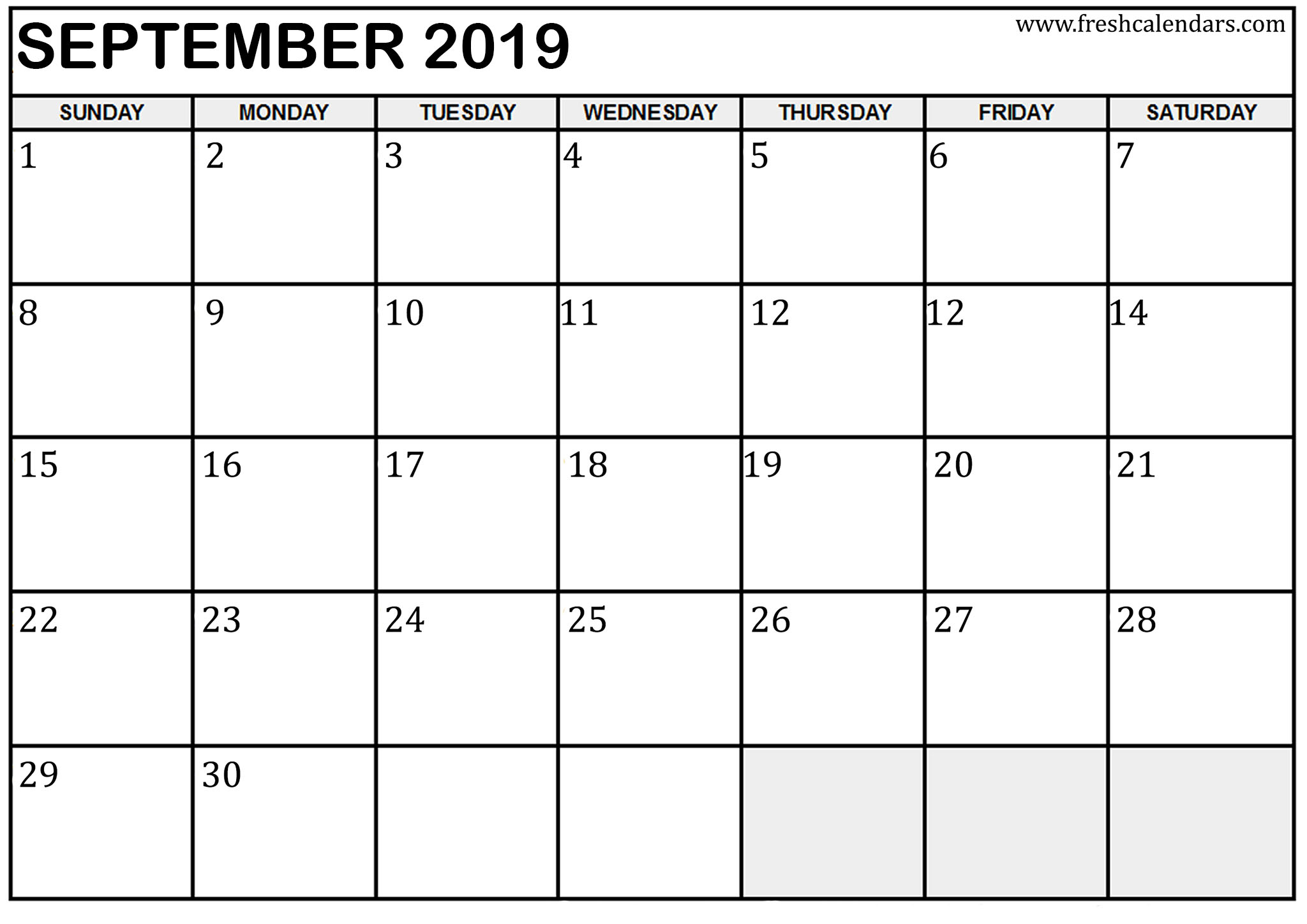 september 2019 calendar template online