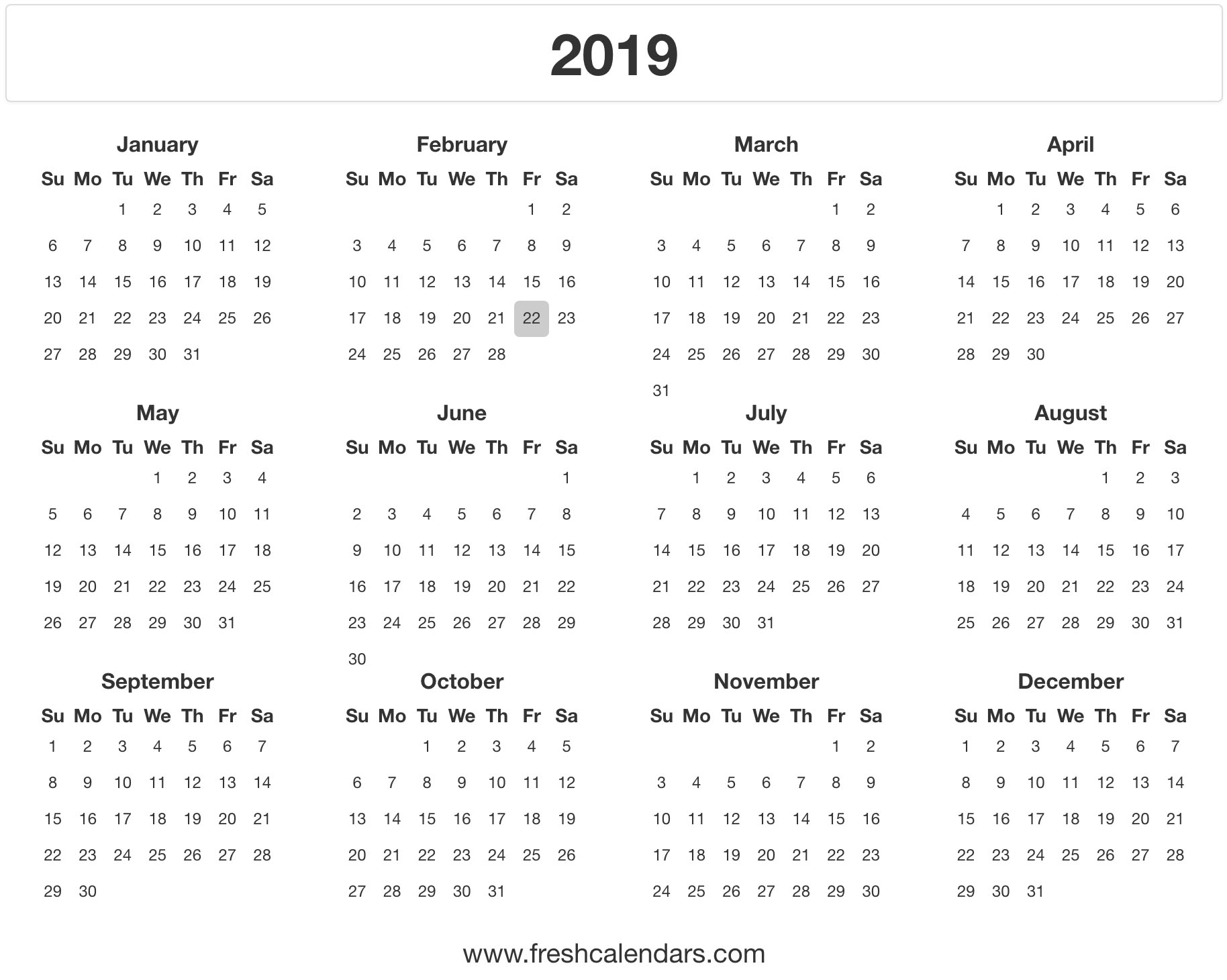 2019 Calendar