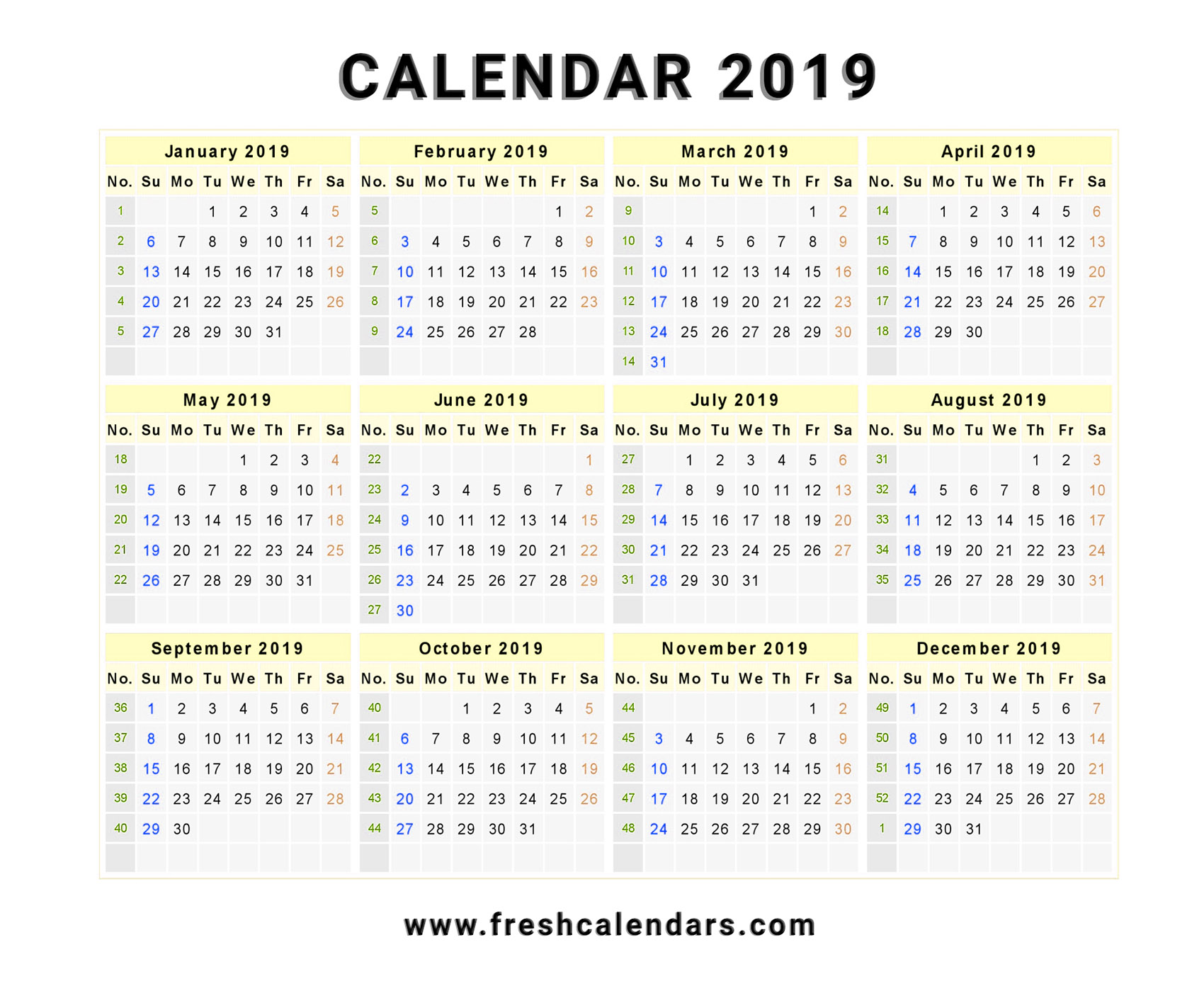 20  Printable 2019 Calendar Templates