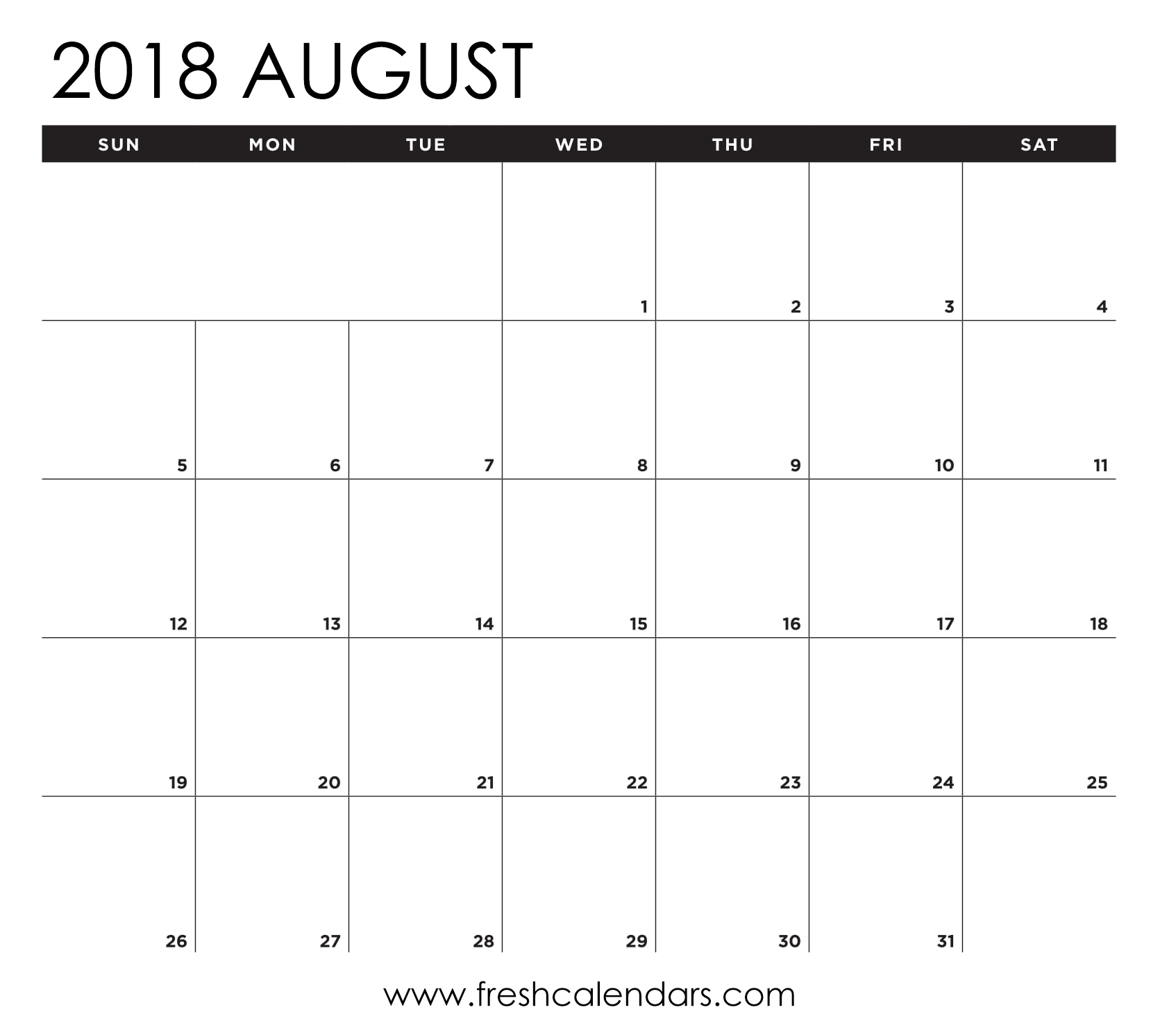 2018 August Calendar Template