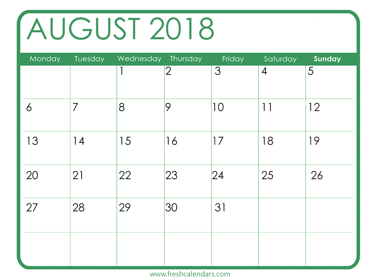 August 2018 Printable Calendars Fresh Calendars