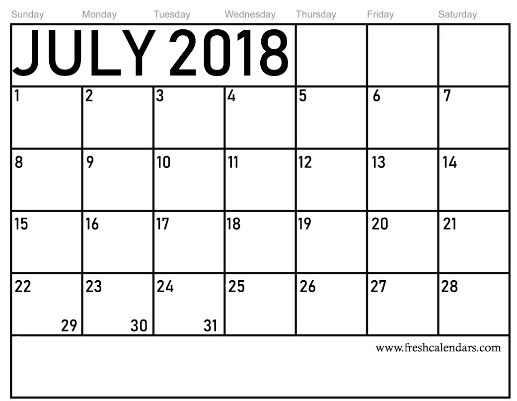July 2018 Calendar Page Printable