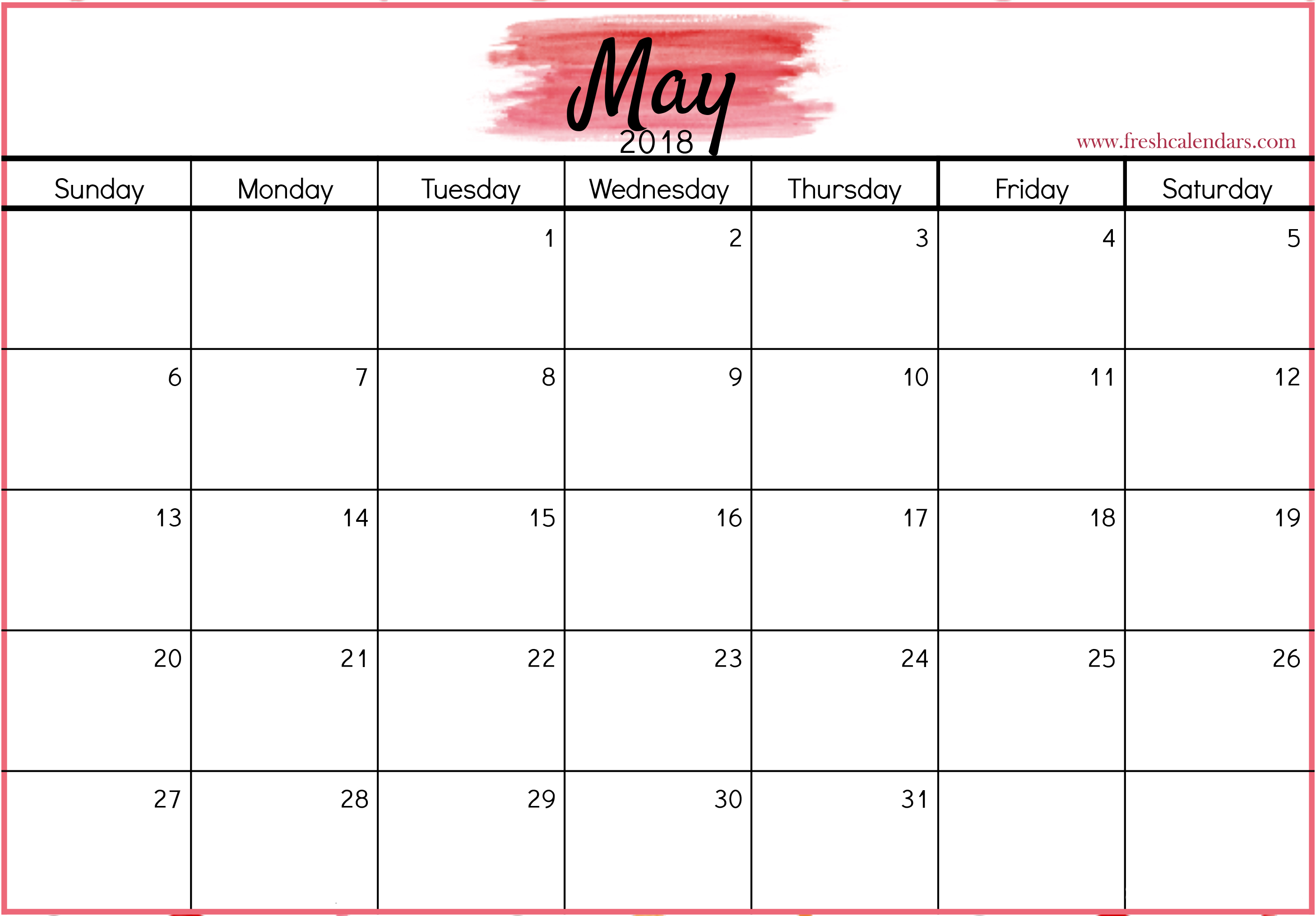 Calendar May 2018 Printable