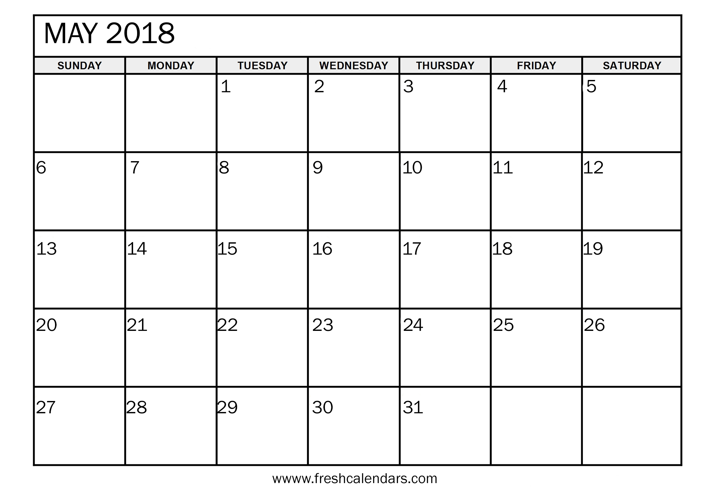 2018 May Calendar Printable