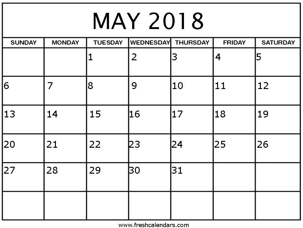 Blank Calendar May 2018