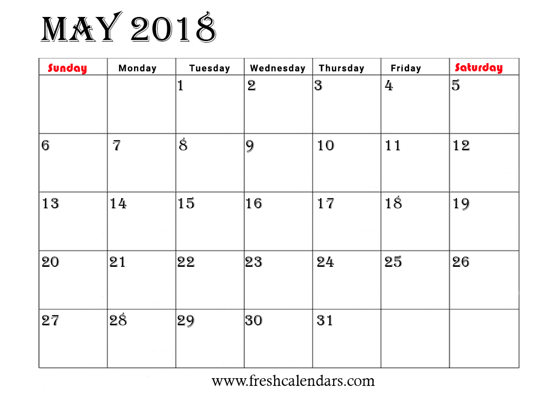2018 12 Month Calendar Template from freshcalendars.com