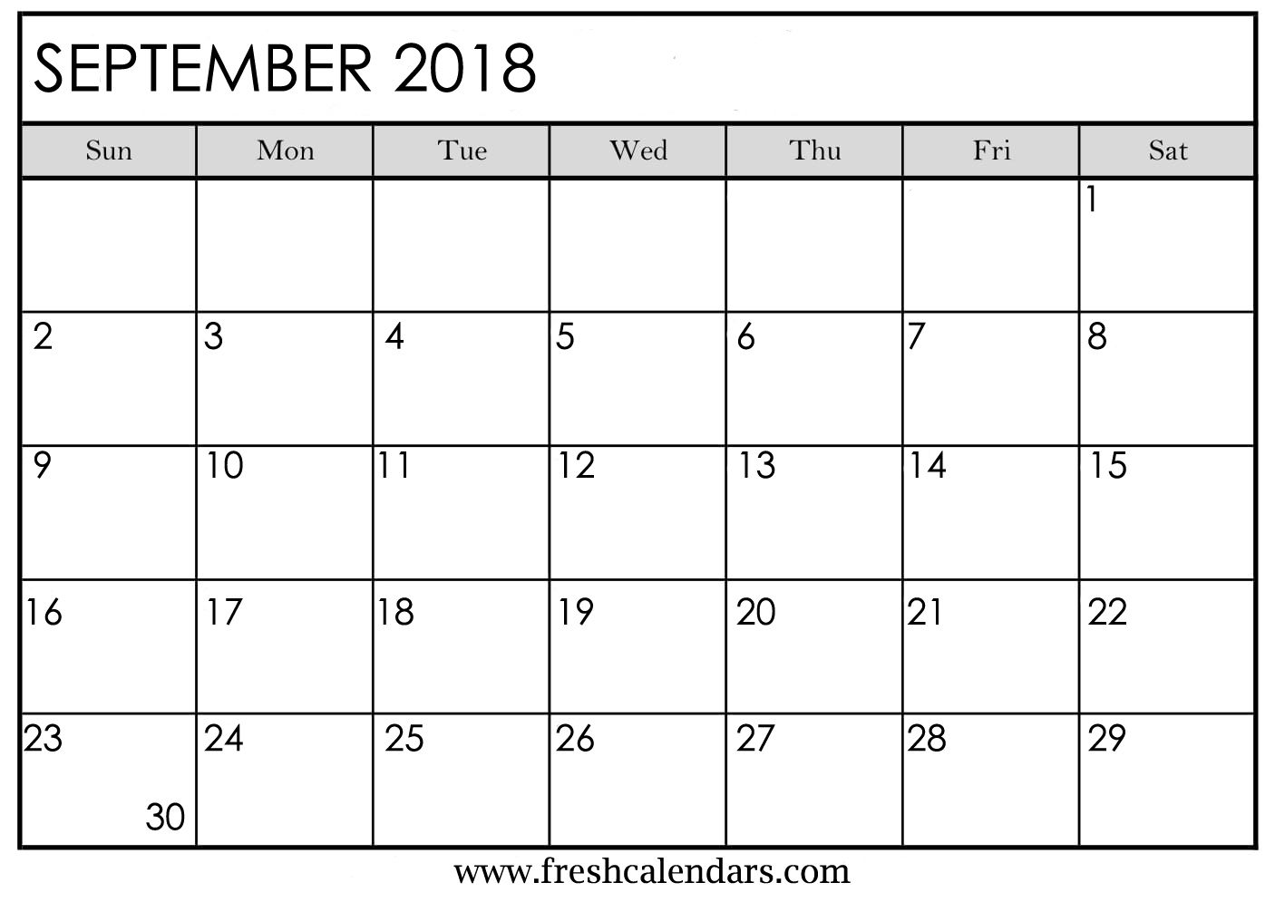 2018 September Calendar Printable