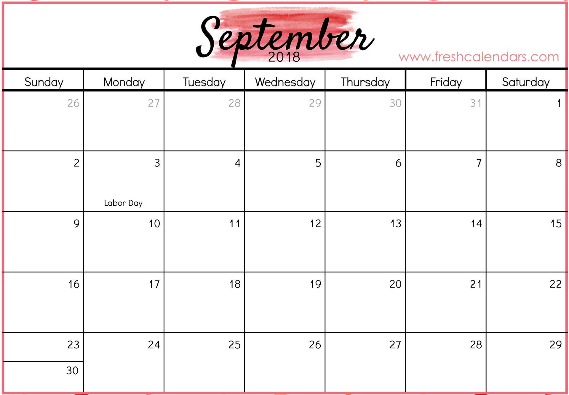 September 2018 Calendar Print