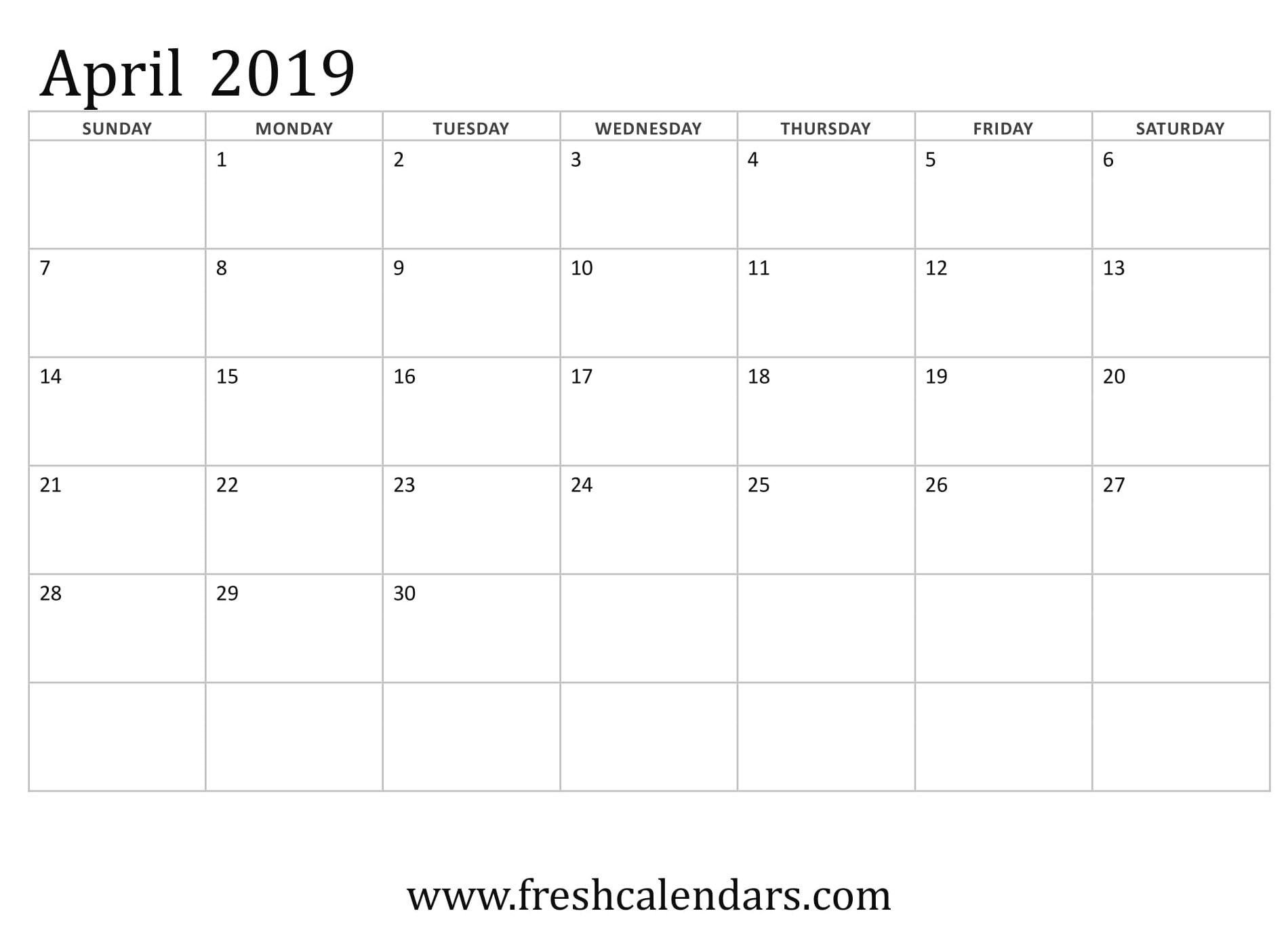 April 2019 Calendar Printable1900 x 1400
