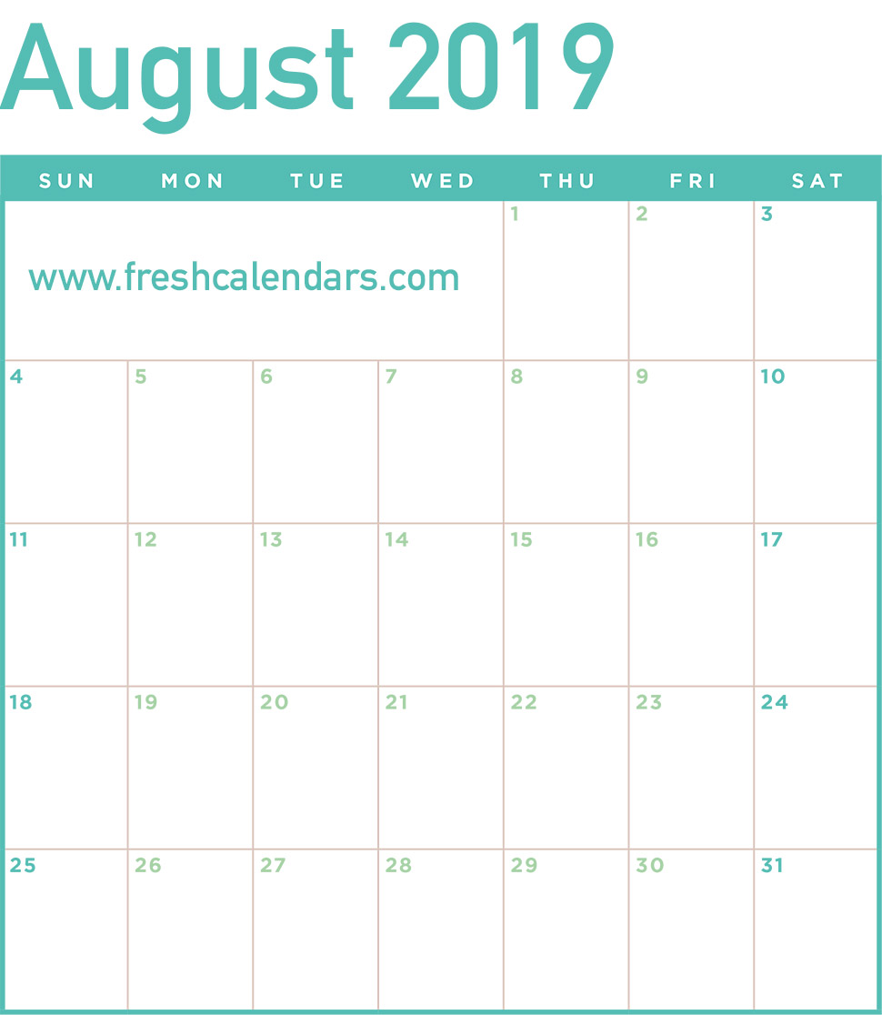 August 2019 Calendar Printable