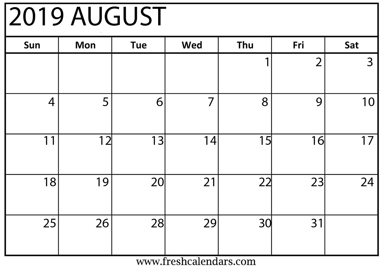 Aug Printable Calendar