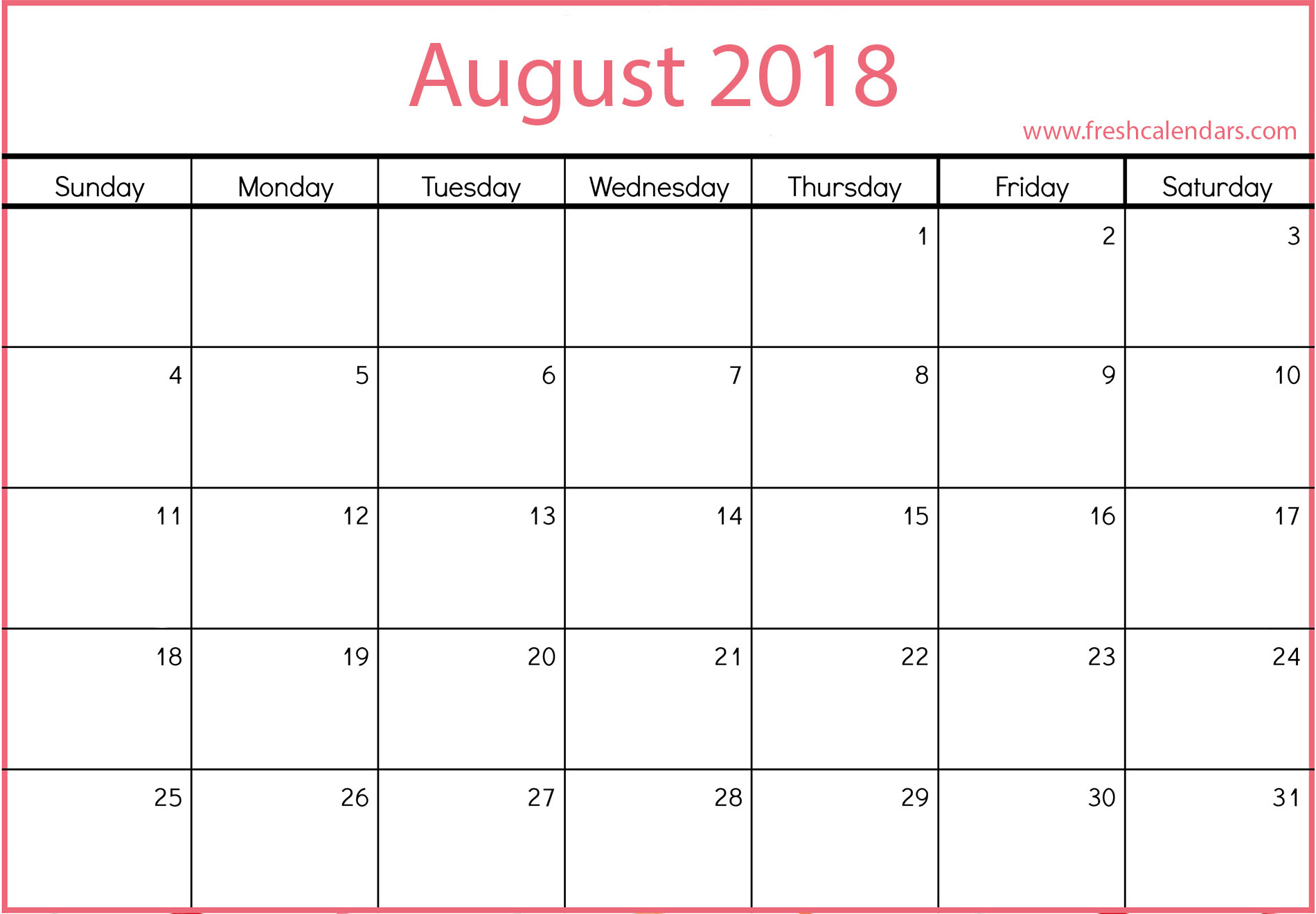 august 2019 calendar printable