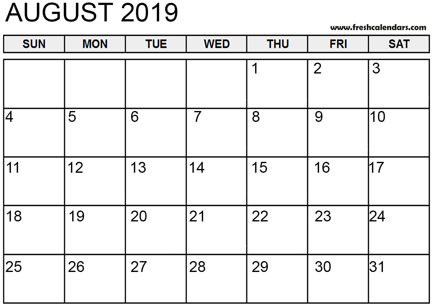 august 2019 calendar printable