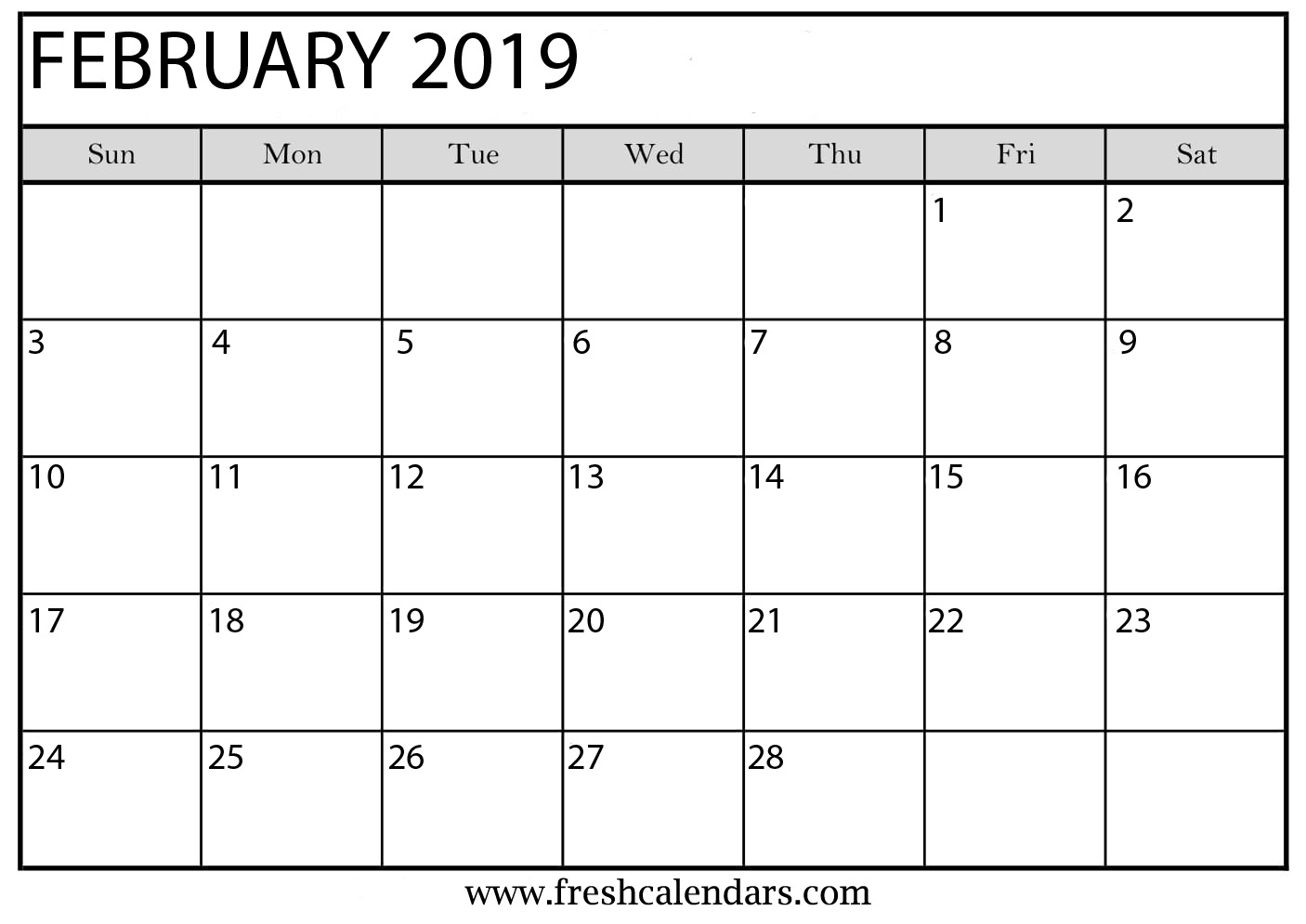 February Calendar 2019 Printable