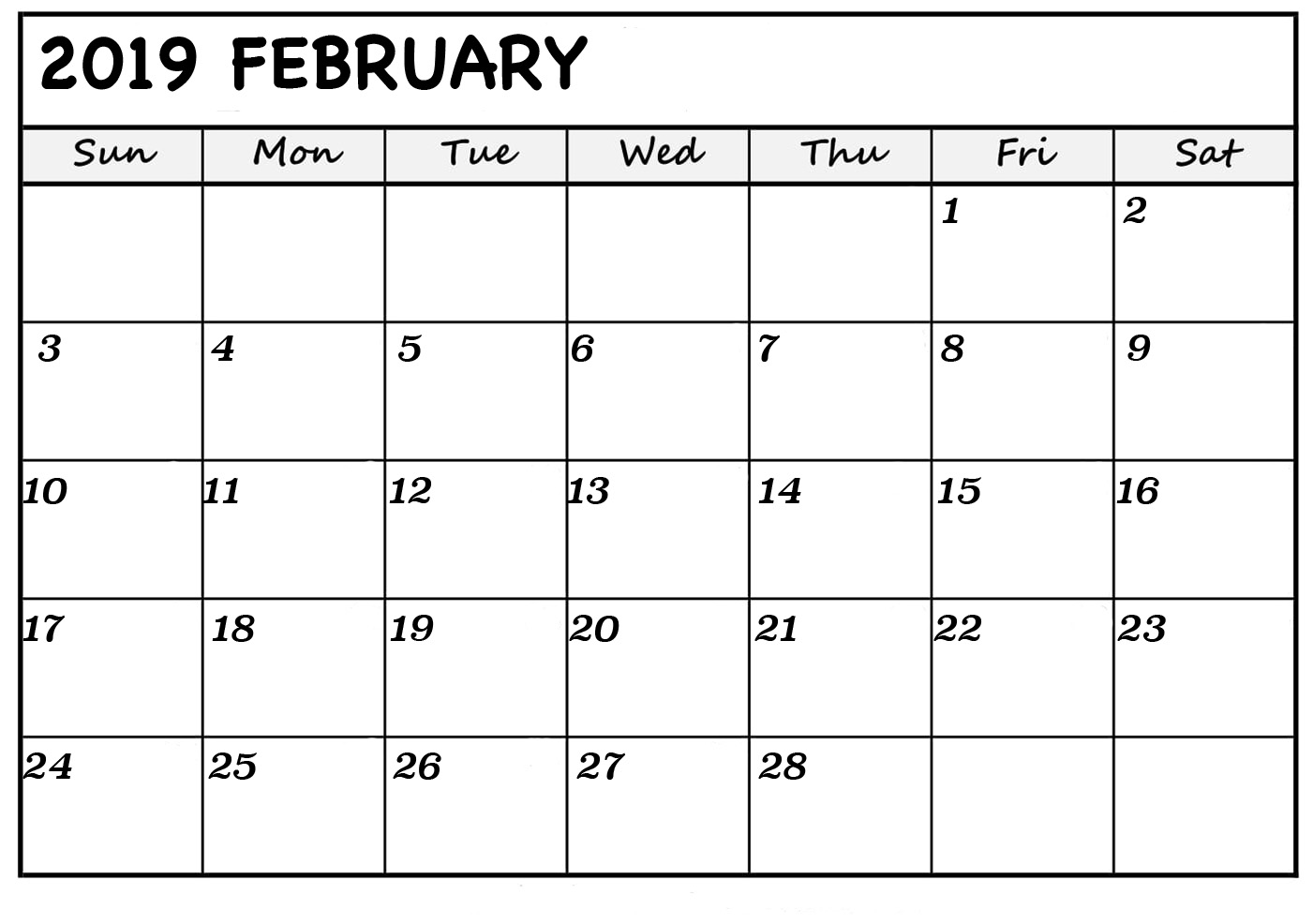 February 2019 Calendar Date