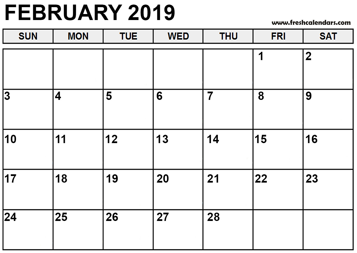 February 2019 Calendar Printable