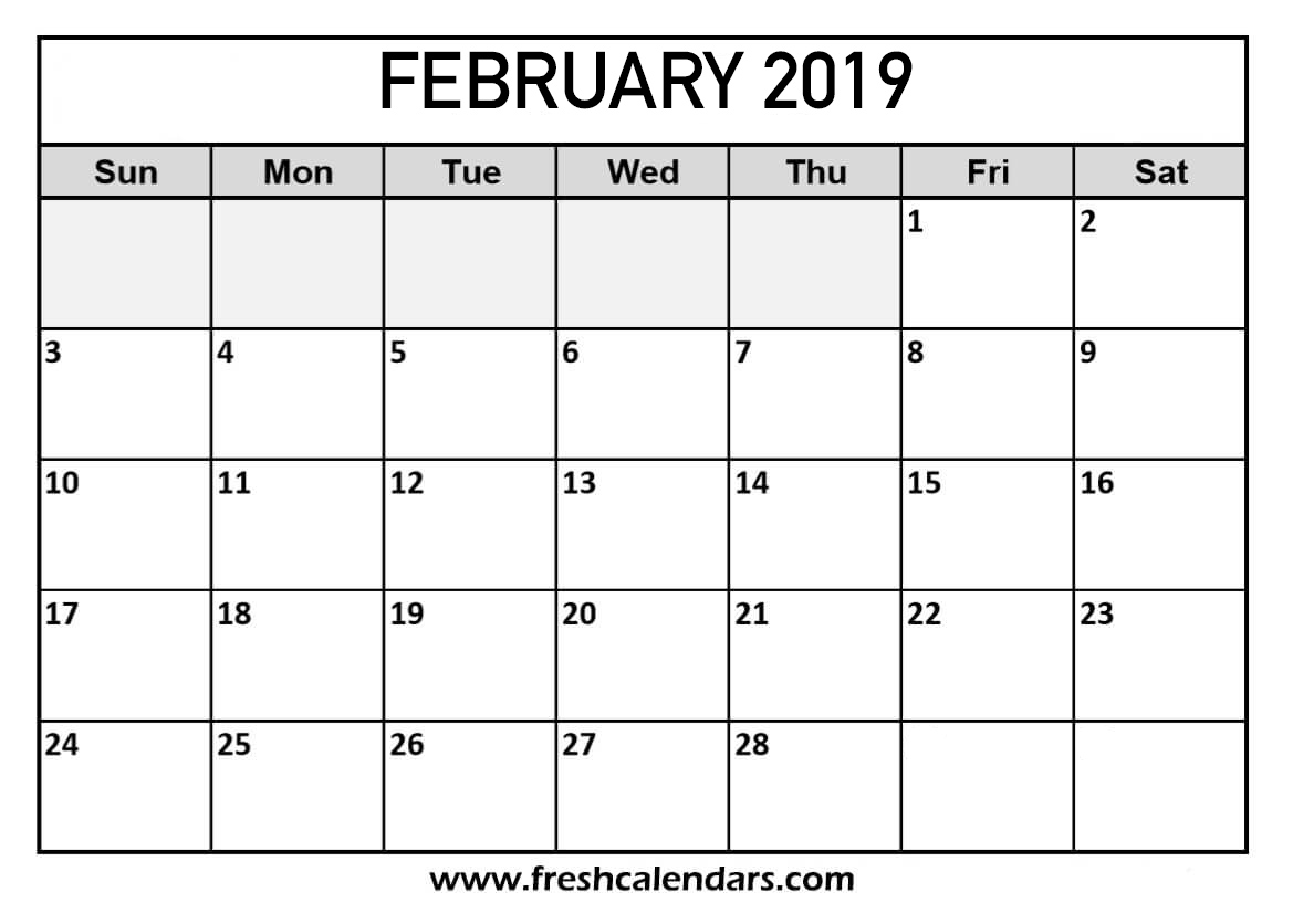 February 2019 Calendar Printable