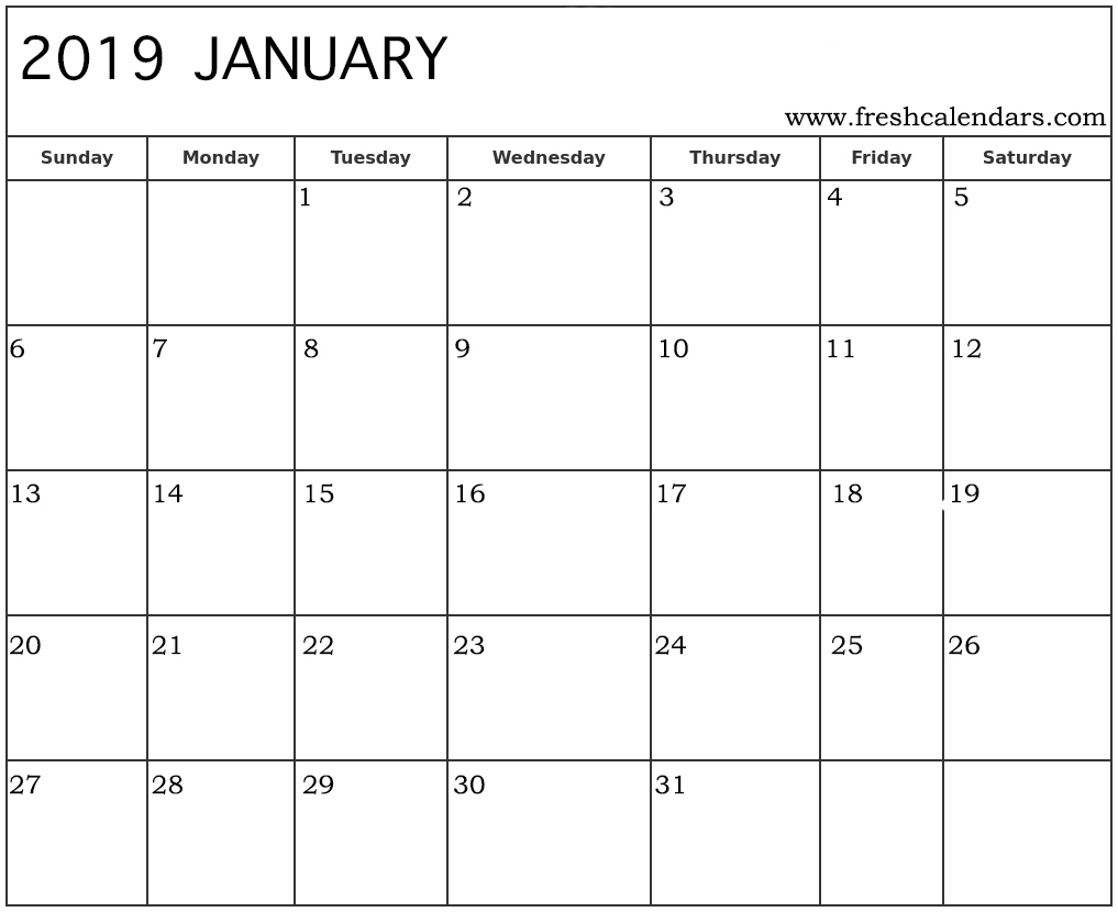 January 2019 Calendar Word