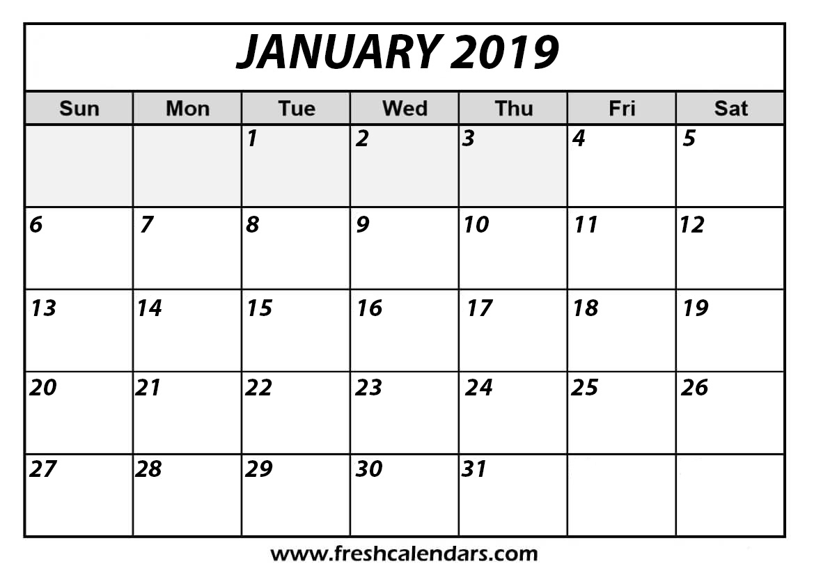 January 2019 Calendar Printable