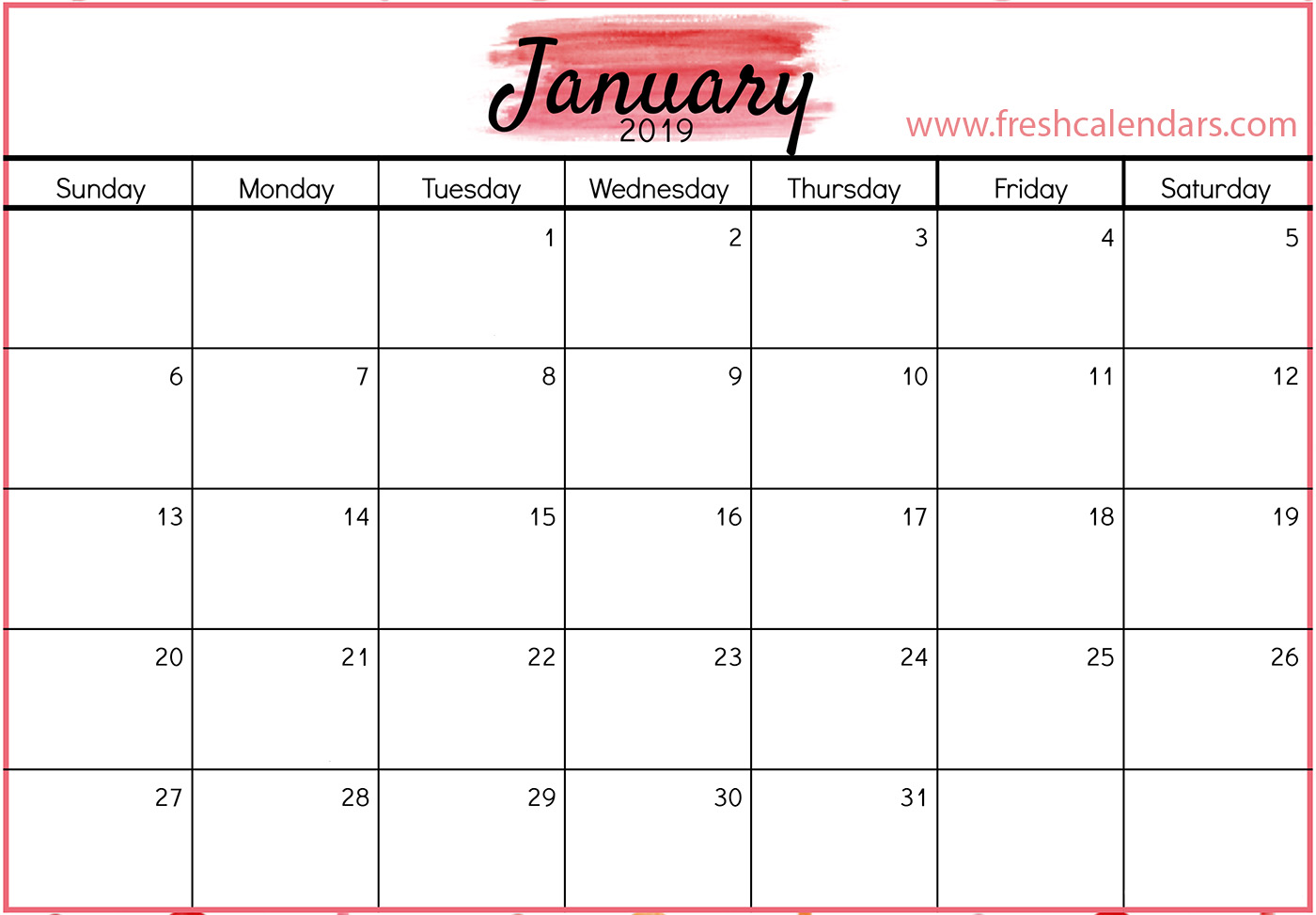 Printable Calendar Template 2019