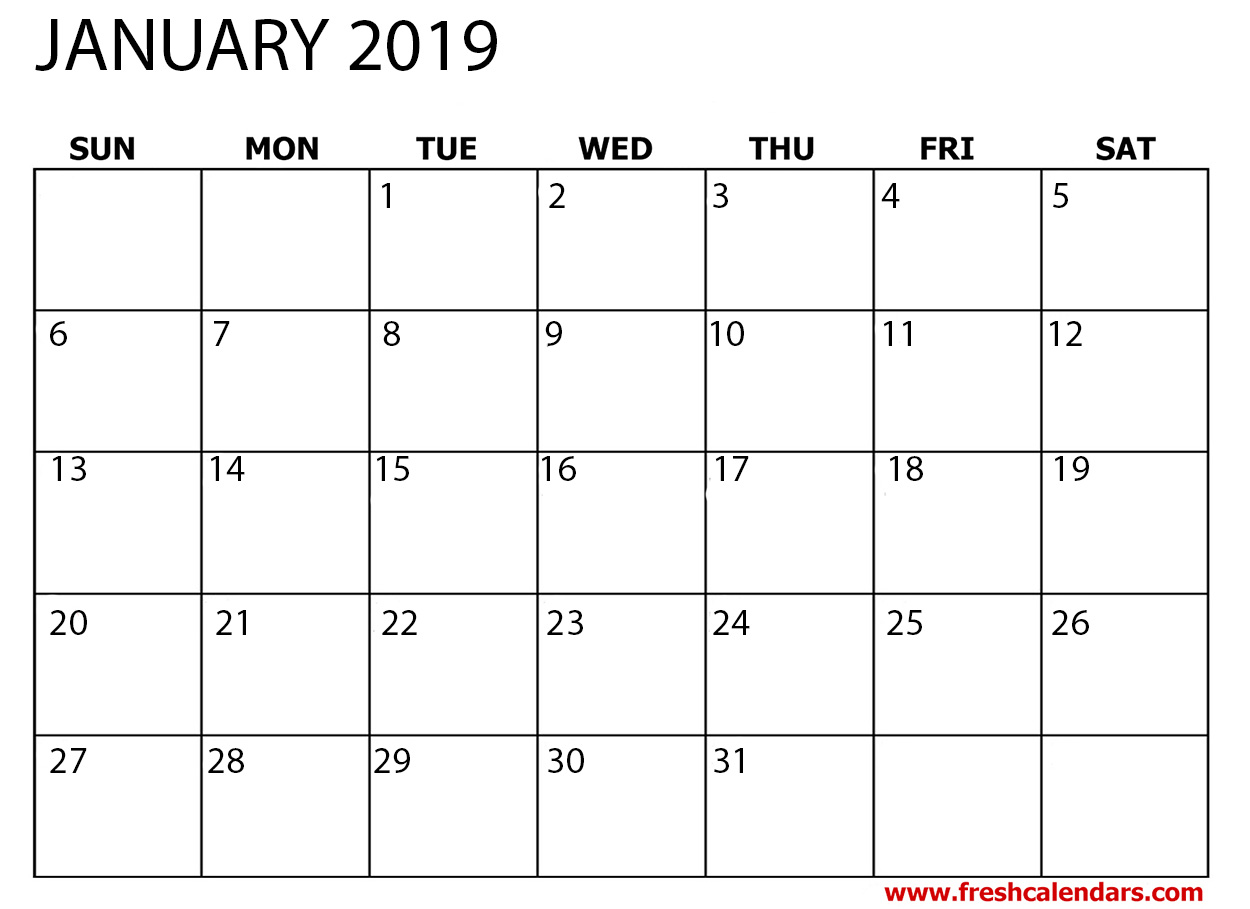 Free Printable January 2019 Calendar