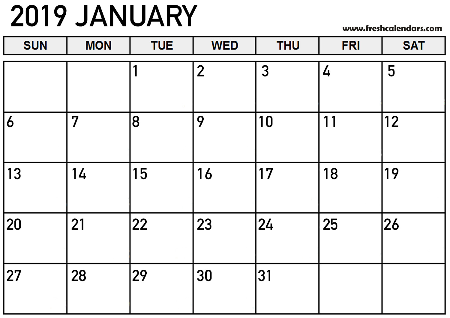 January 2019 Calendar Printable