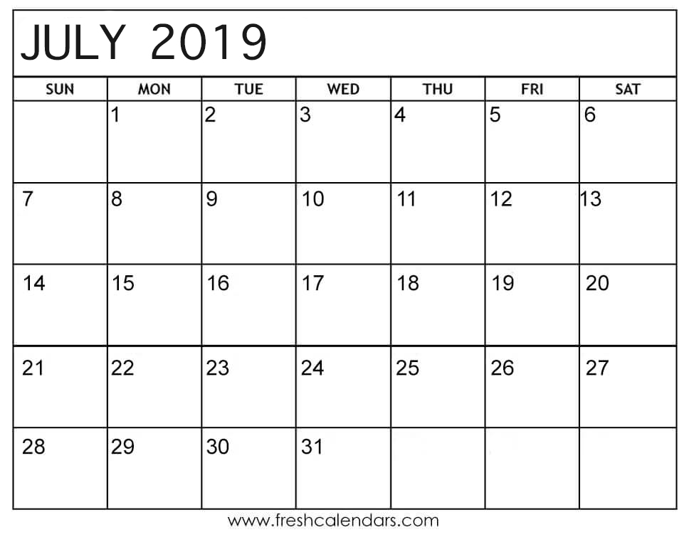 Printable Monthly July Calendar 2019 - Calendars Printing