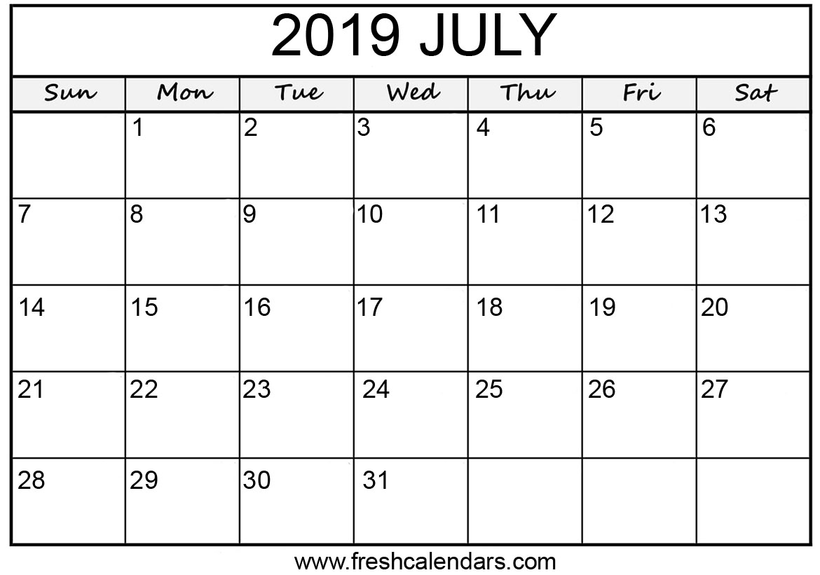 July 2019 Calendar Printable