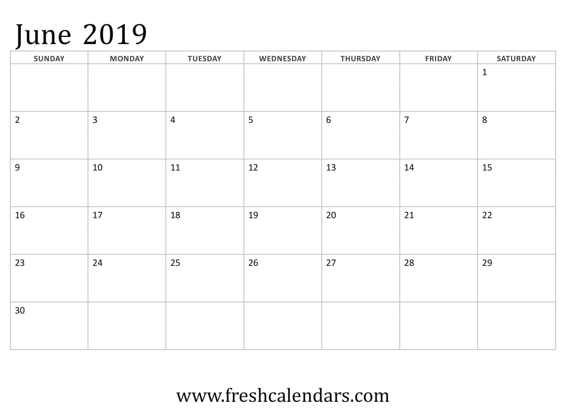 June 2019 Calendar Printable