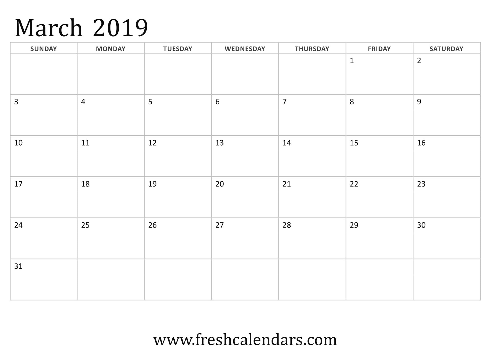 March 2019 Calendar Printable