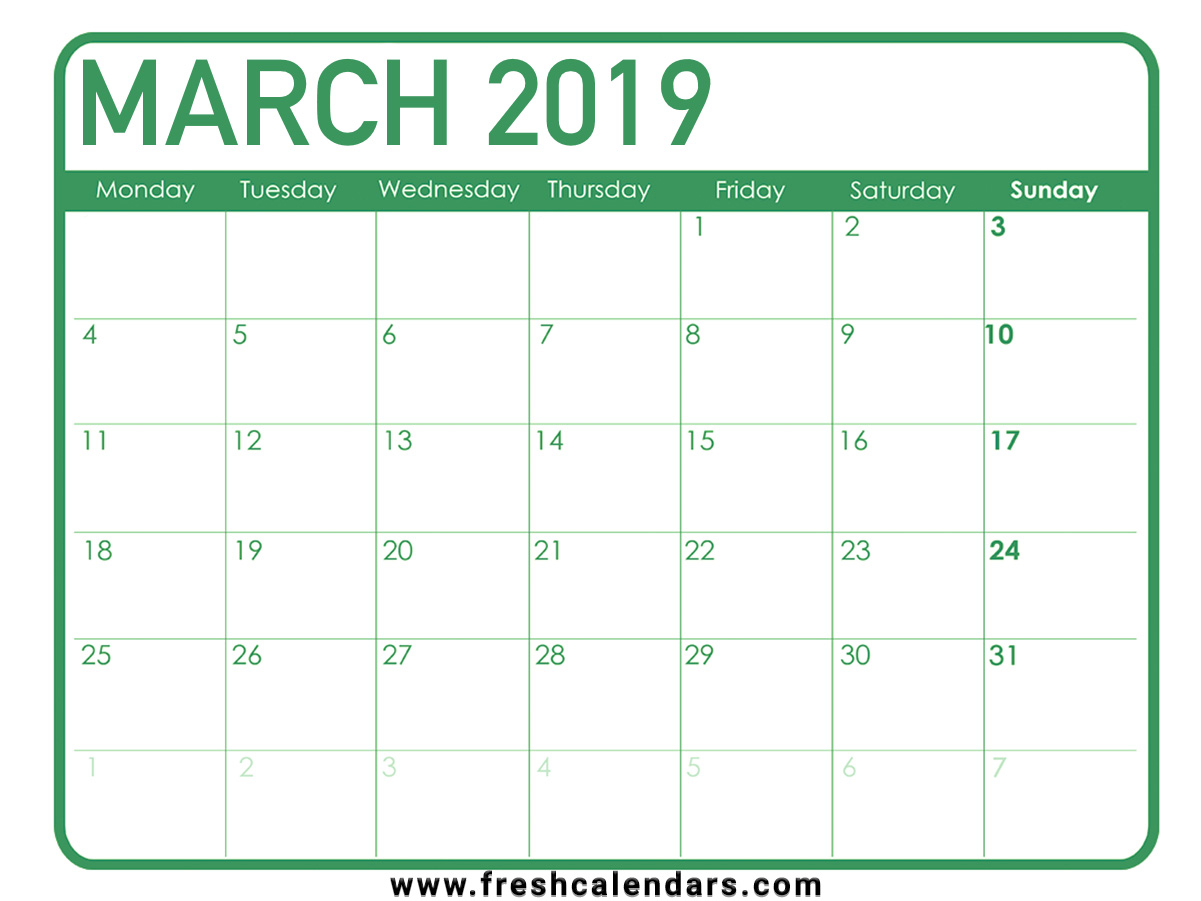 March Calendar 2019 Usa