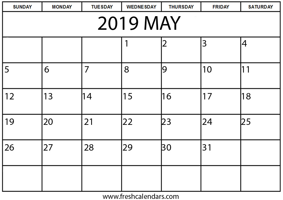 May 2019 Calendar Printable