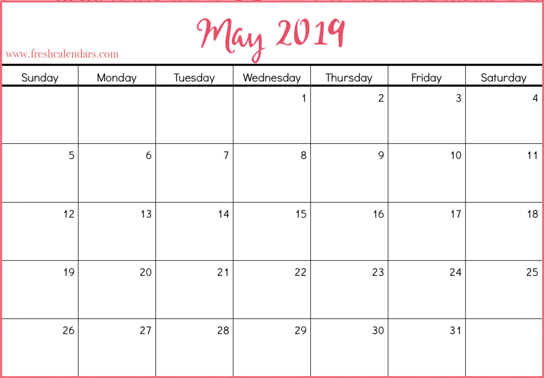 May 2019 Calendar Printable