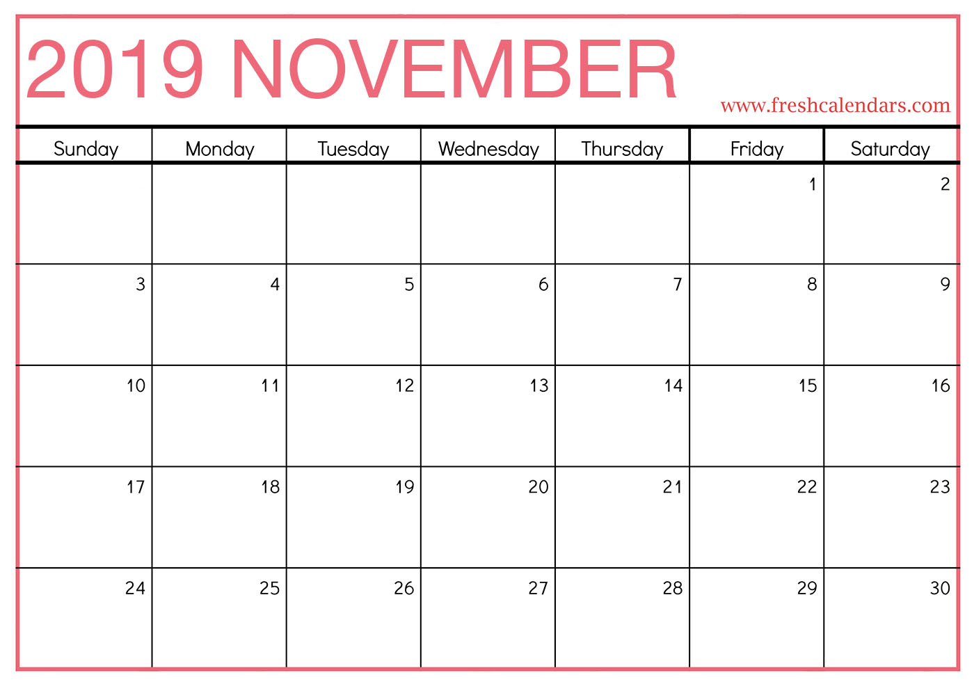 November 2019 Calendar Printable