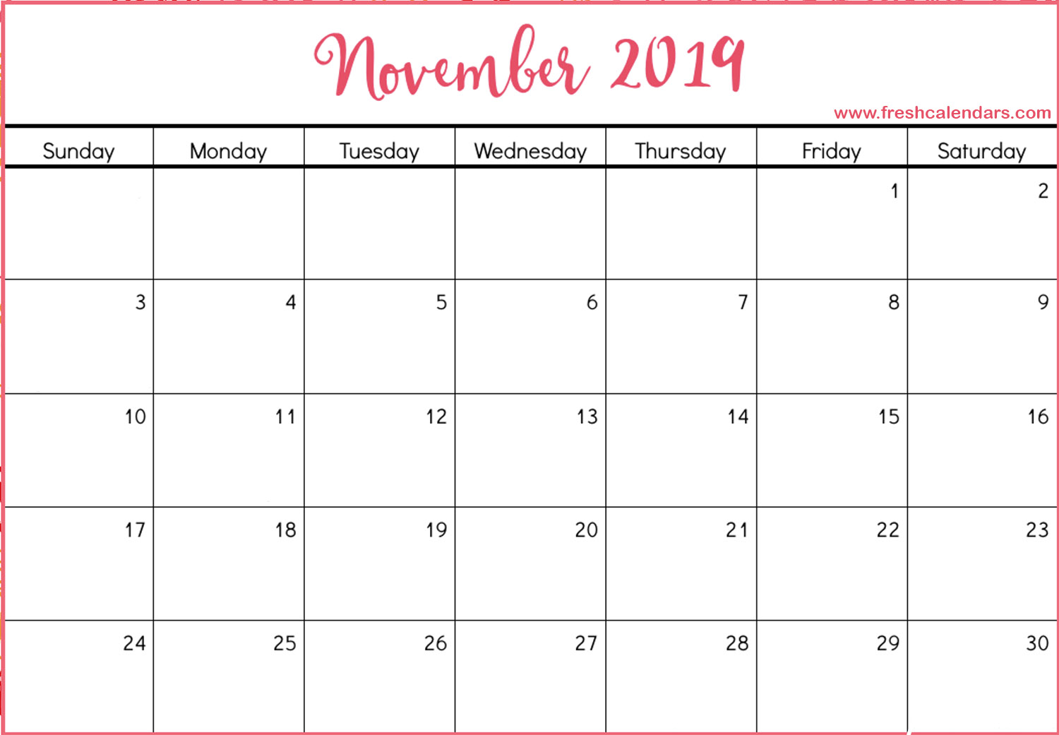 November 2019 Calendar Printable