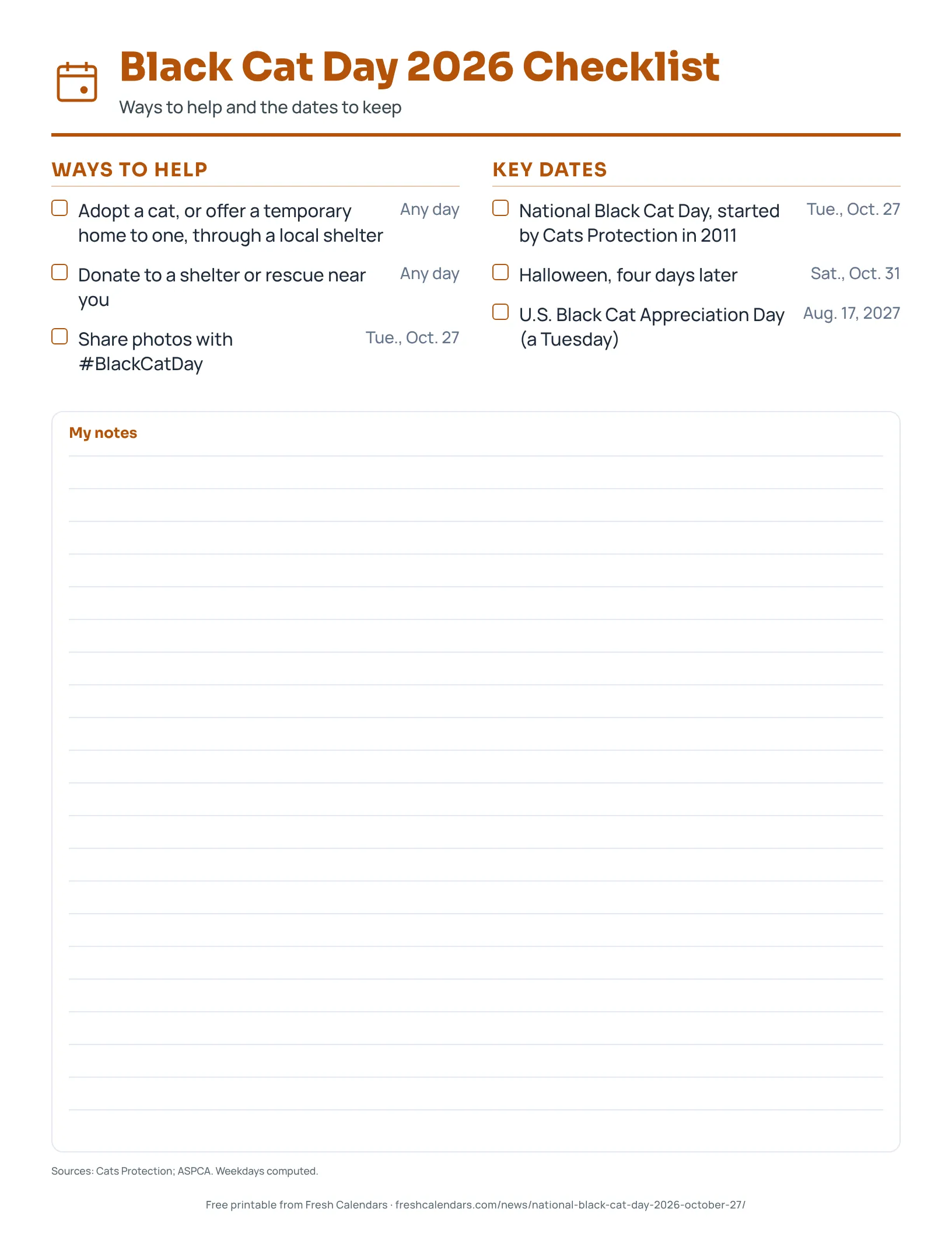 Black Cat Day 2026 Checklist printable