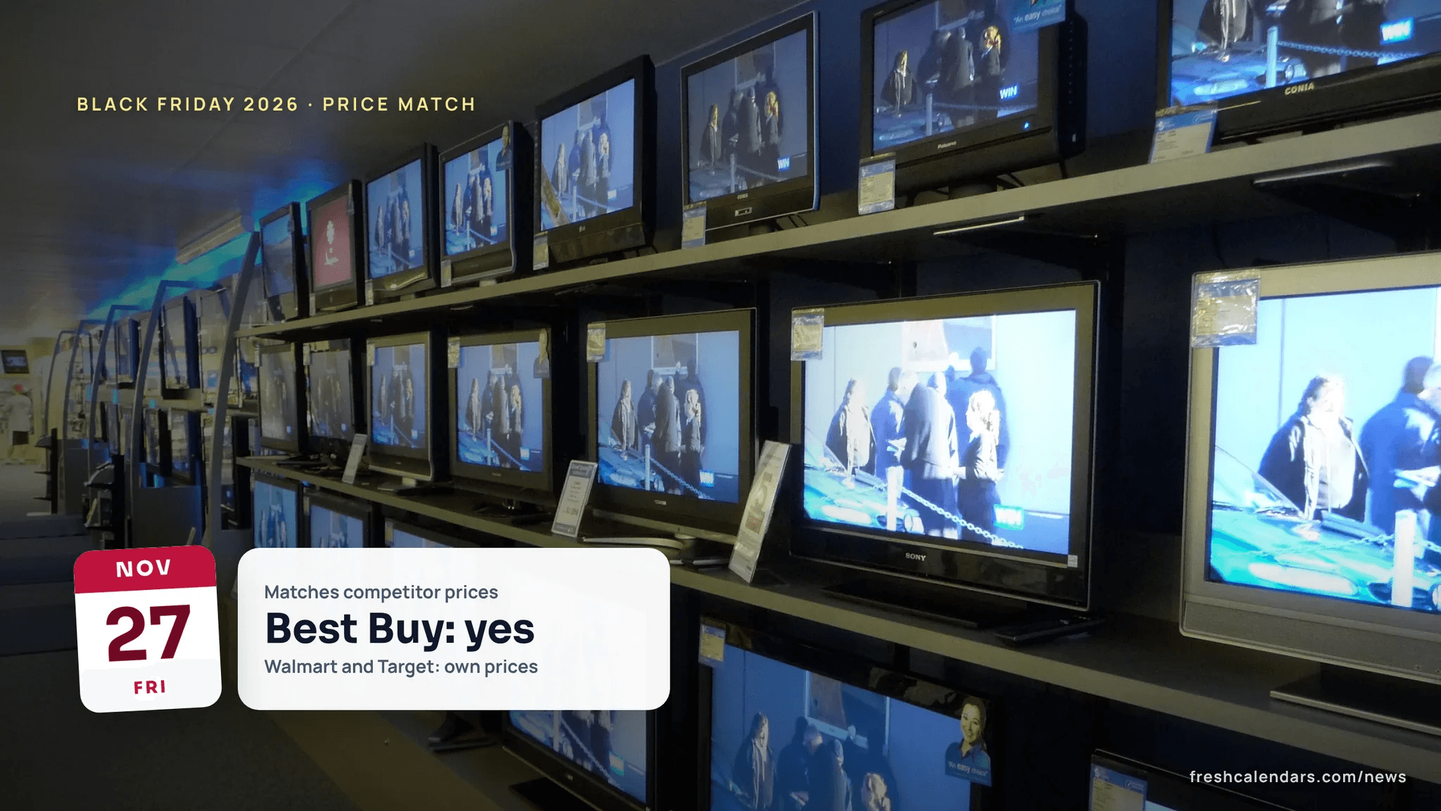 Black Friday 2026 price match: a wall of television sets on display in a store