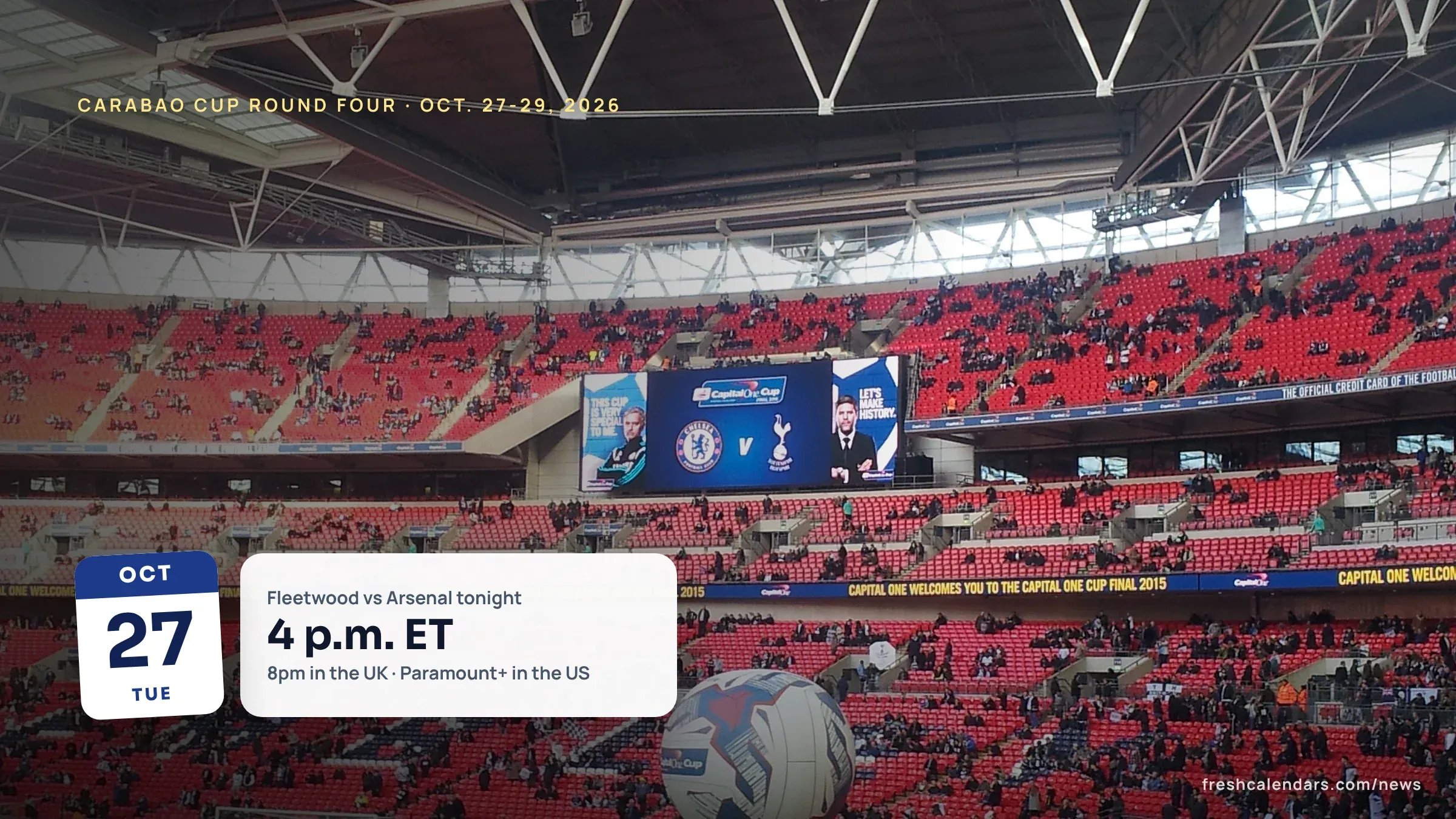 Carabao Cup schedule: Wembley Stadium during a League Cup final, file photo, with Round Four of the 2026 Carabao Cup under way this week