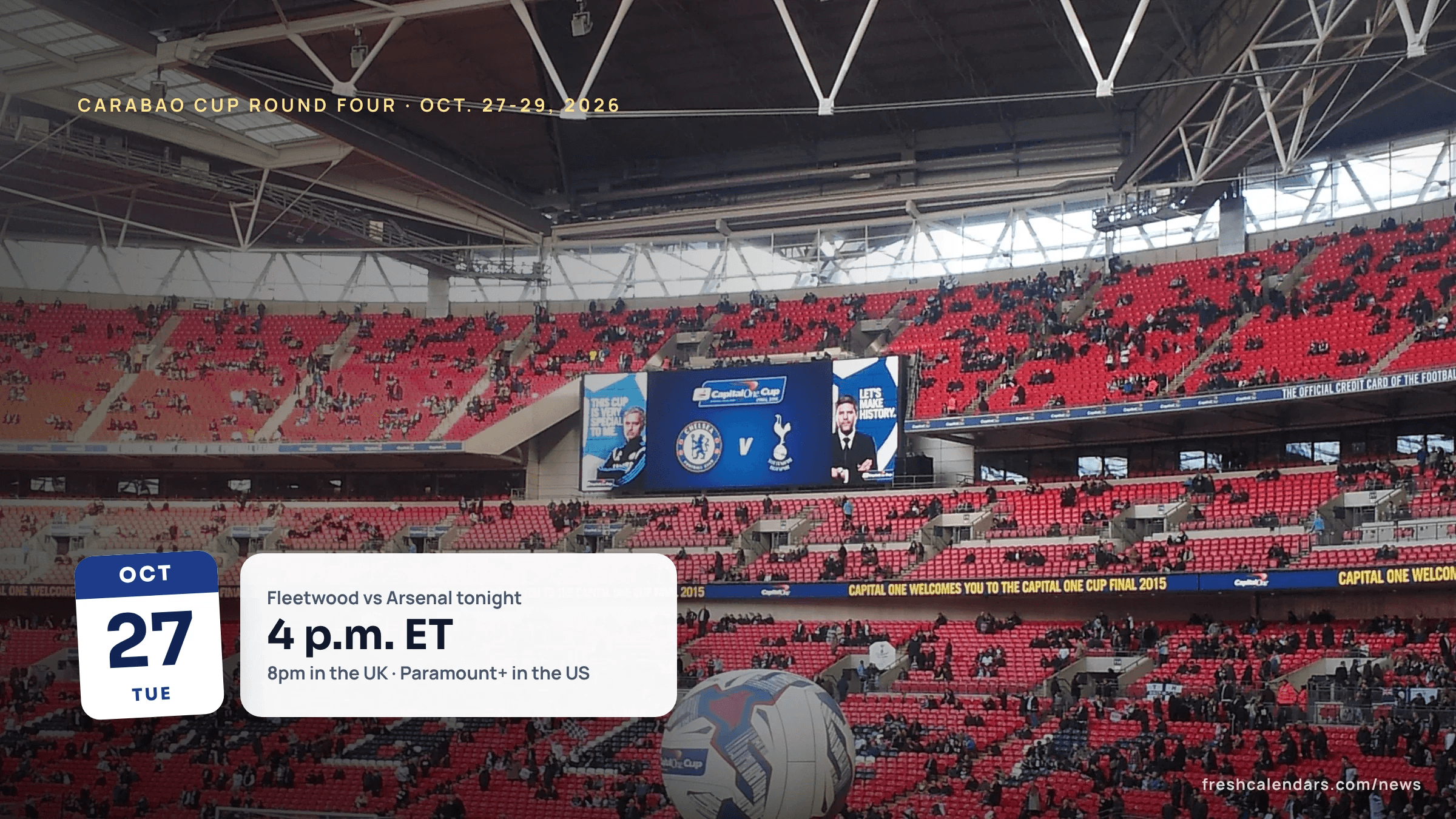 Carabao Cup schedule: Wembley Stadium during a League Cup final, file photo, with Round Four of the 2026 Carabao Cup under way this week
