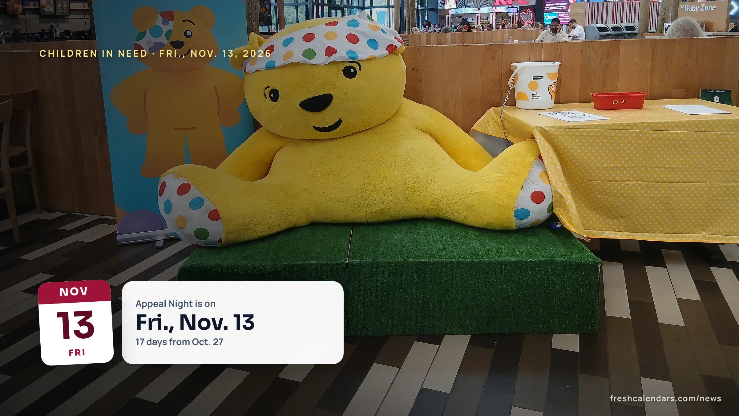 Children in Need 2026: a giant Pudsey Bear display at Fleet Services in Hampshire
