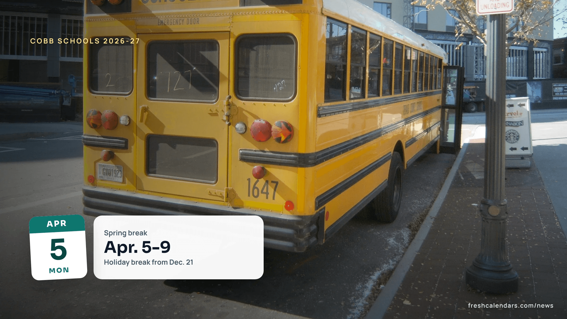 A yellow school bus parked on a city street in Atlanta, for the Cobb County school calendar 2026-27