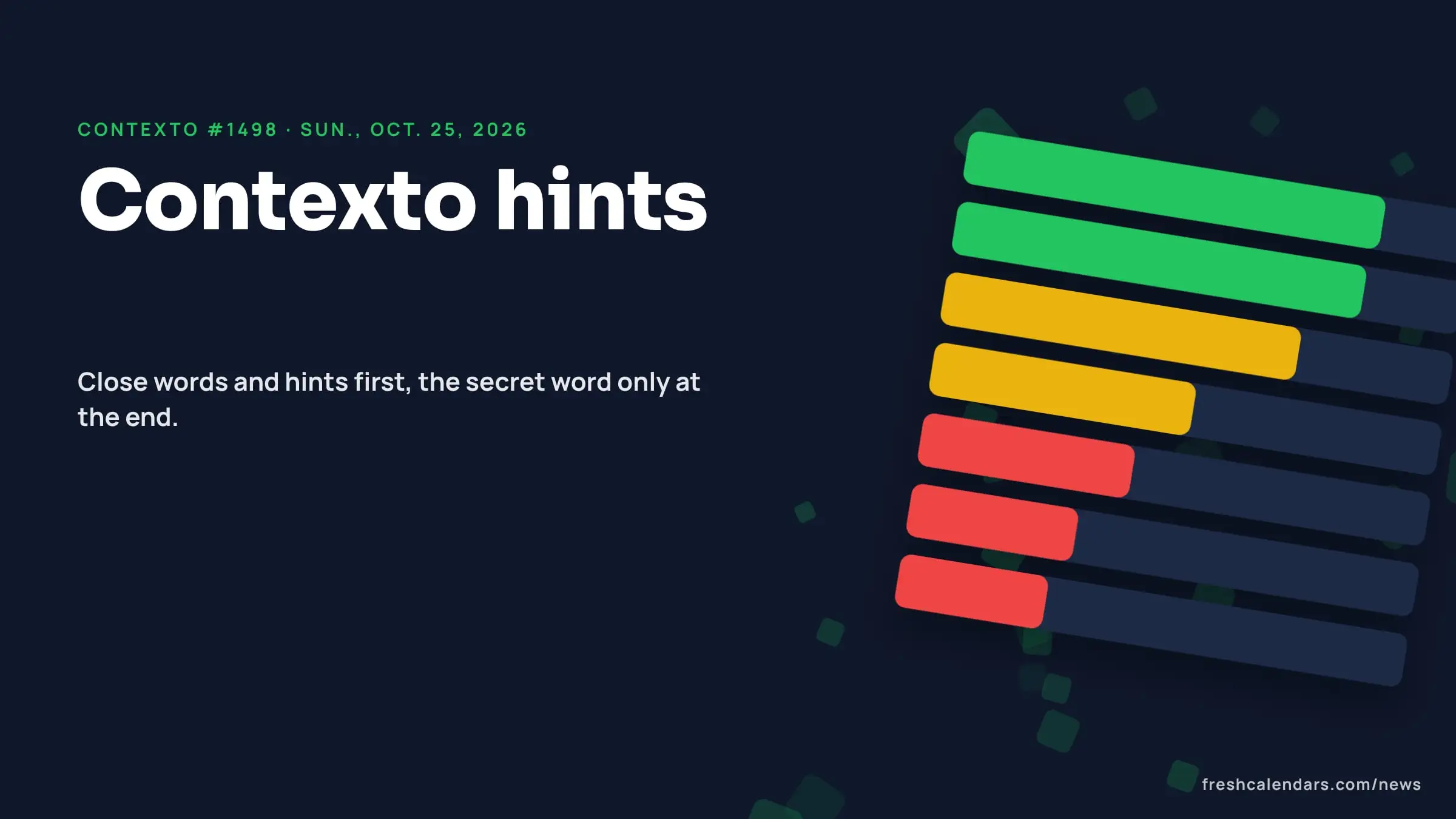 Contexto hints for Oct. 25, 2026, game #1498: ranked bars in green, yellow and red showing how close guesses are