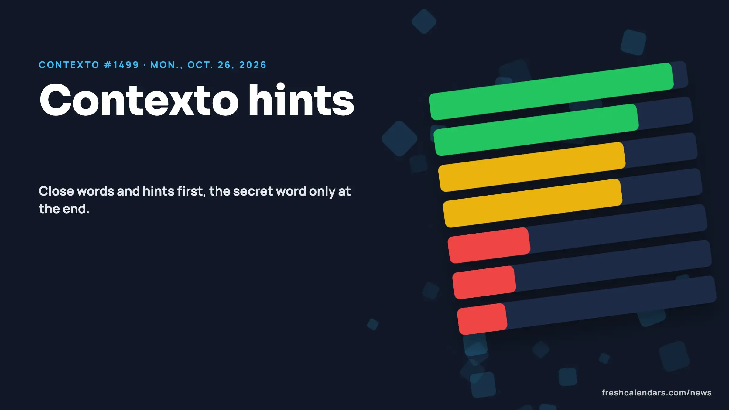 Contexto hints for Oct. 26, 2026, game #1499: ranked bars in green, yellow and red showing how close guesses are