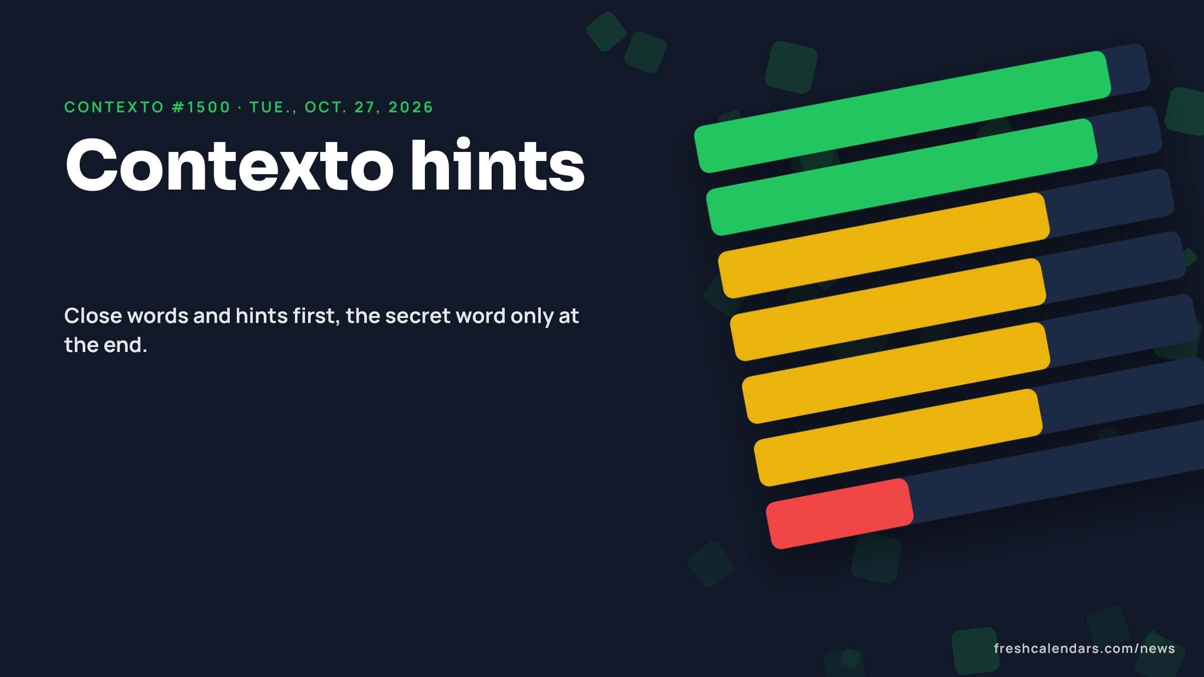 Contexto hints for Oct. 27, 2026, game #1500: ranked bars in green, yellow and red showing how close guesses are