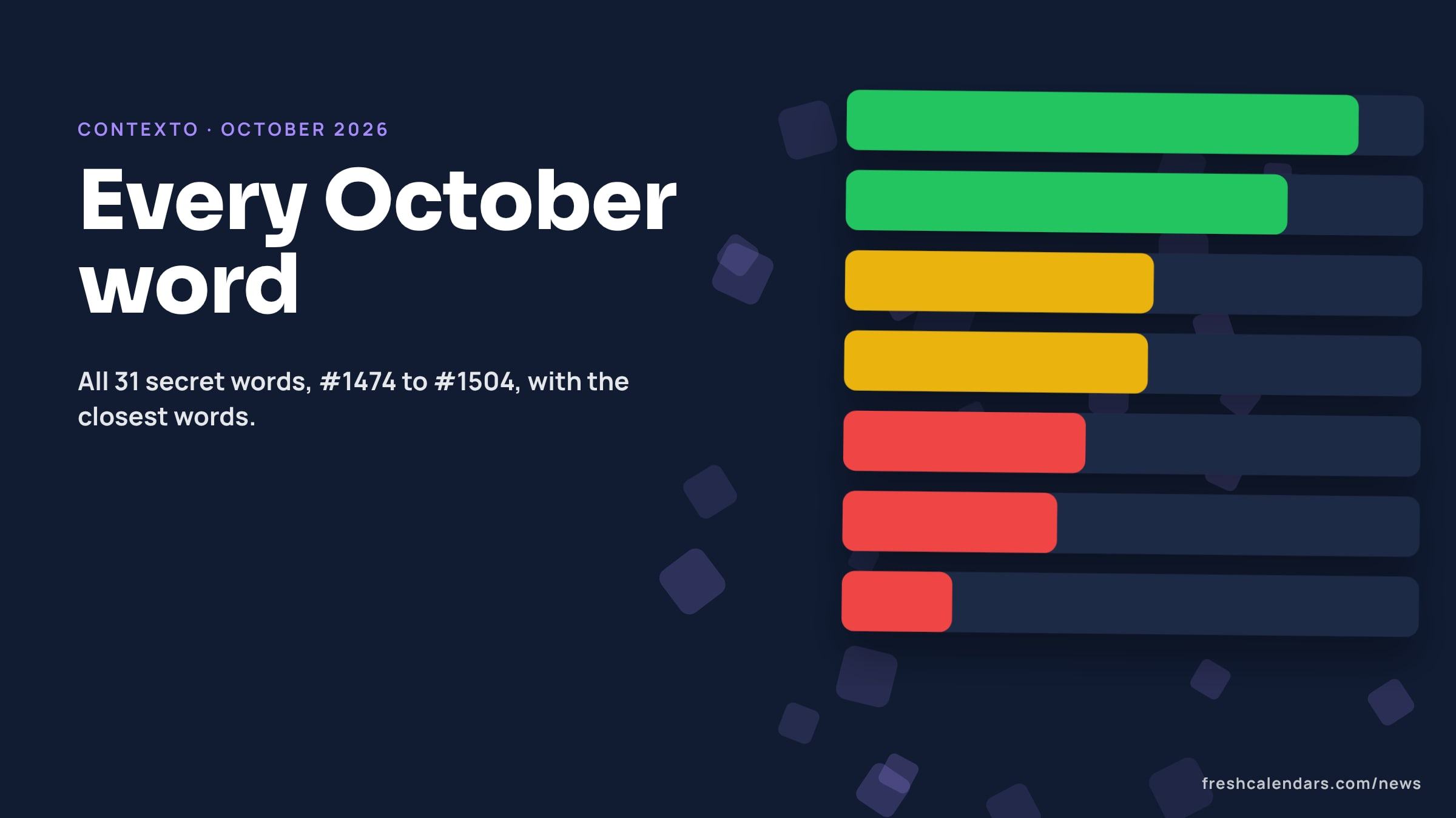 Contexto answers for October 2026: a poster with a calendar card for games #1474 to #1504